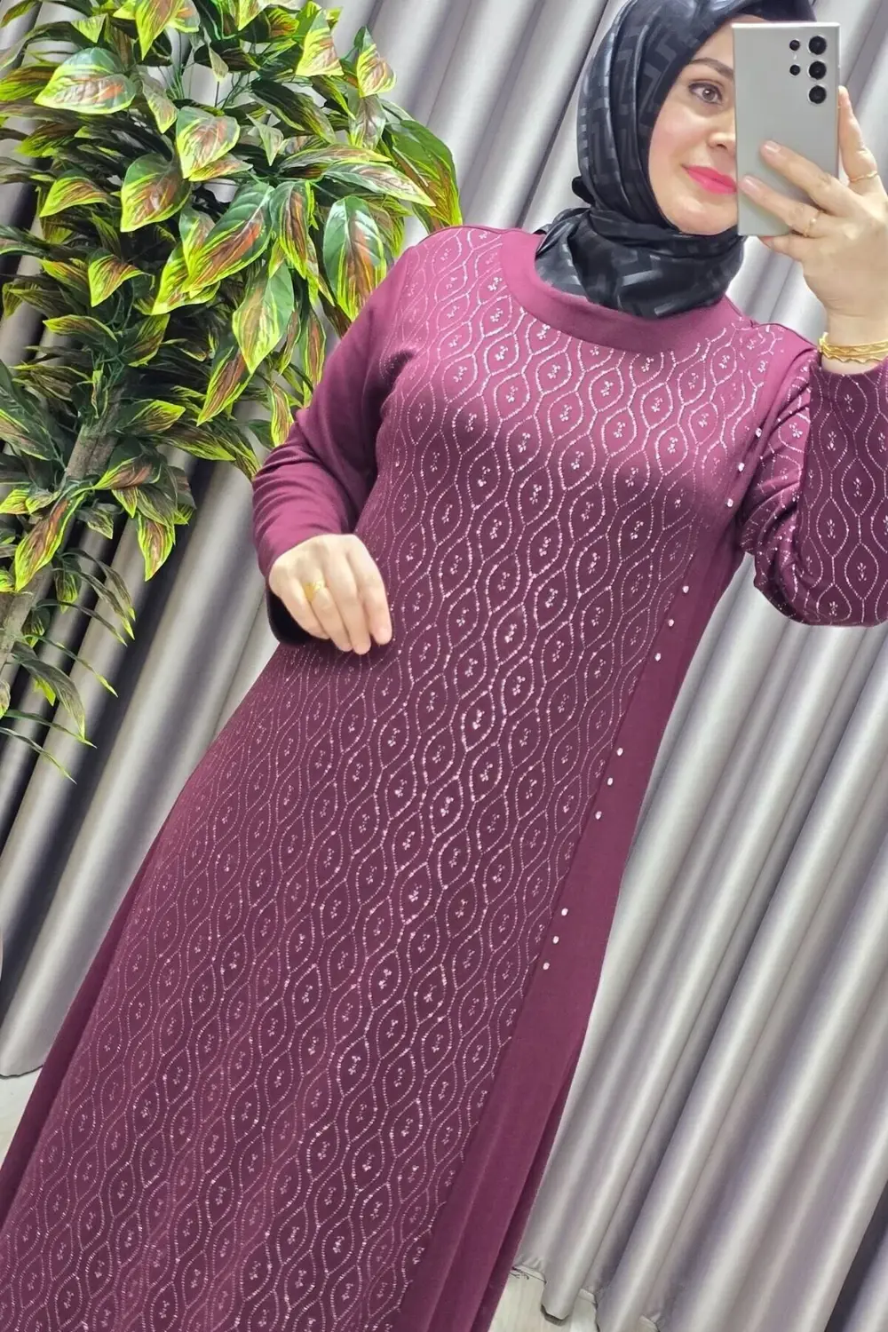 Kadın Giyim Büyük Beden Taşlı Simli Rahat Kalıp Tesettür Elmas El