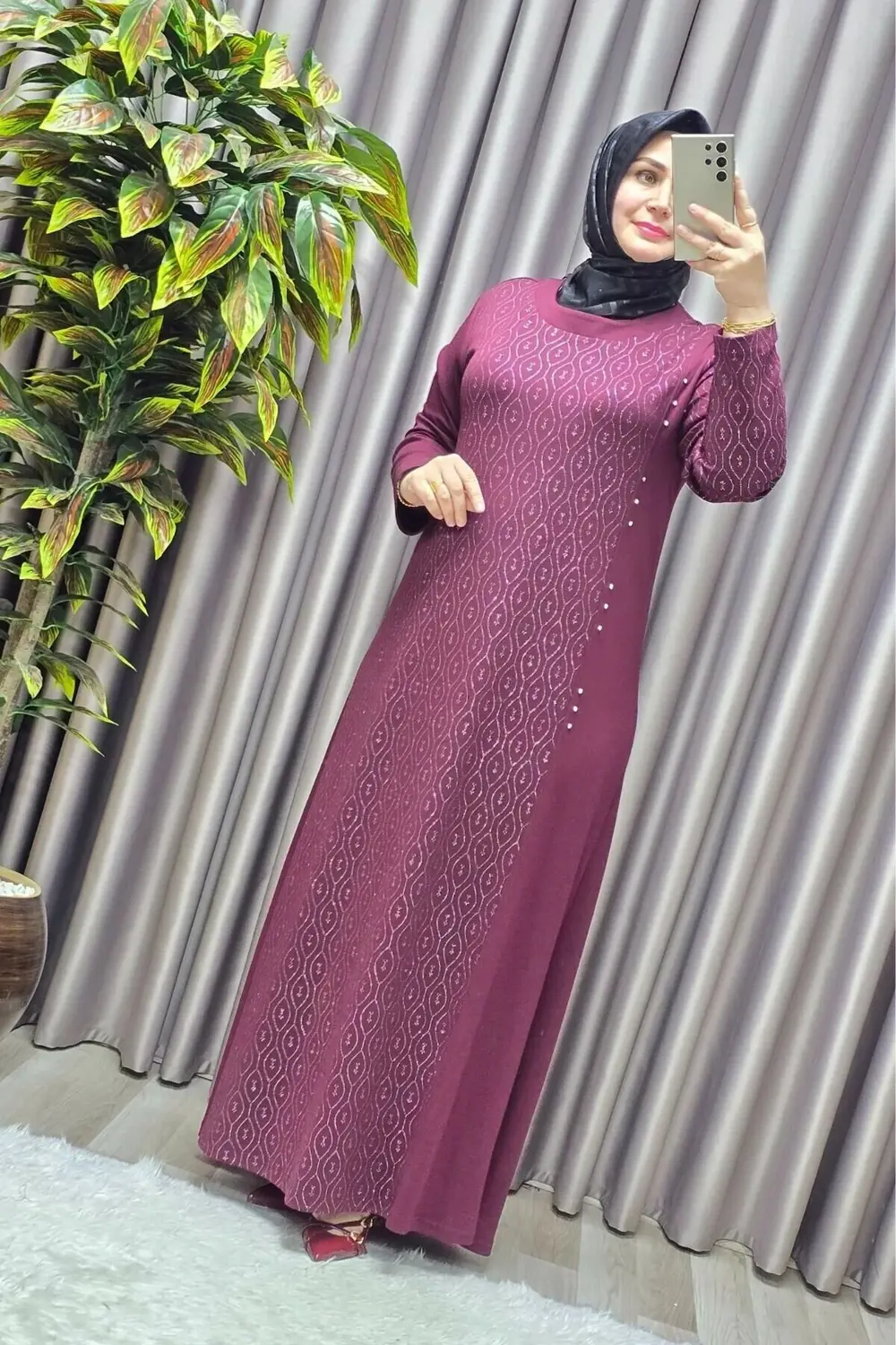 Kadın Giyim Büyük Beden Taşlı Simli Rahat Kalıp Tesettür Elmas El