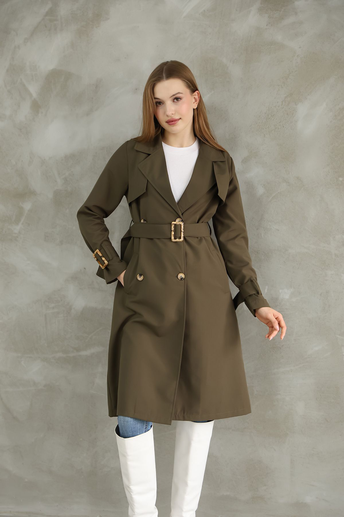 Louise Kadın Giyim Düğmeli 105 Cm Trençkot