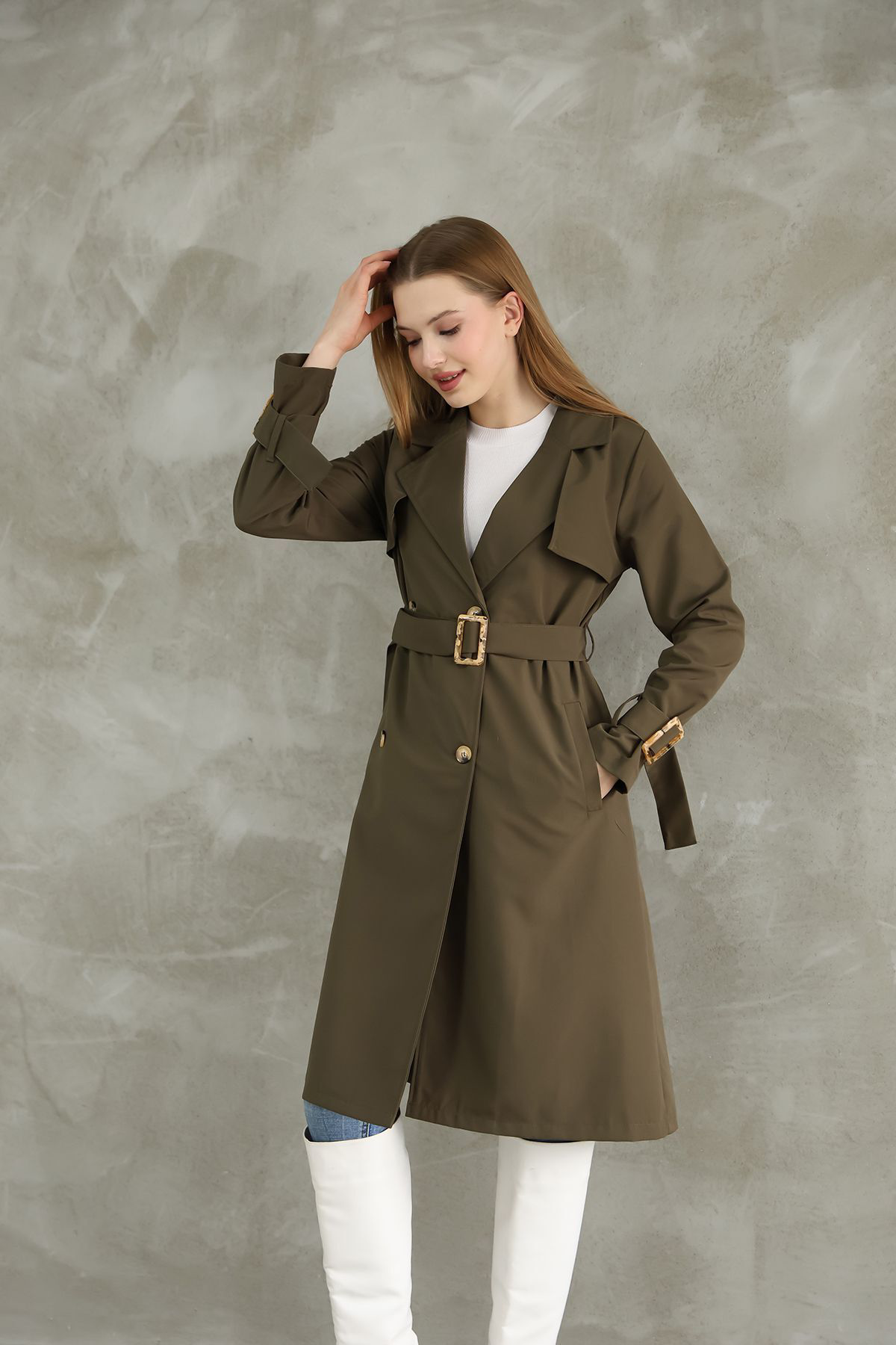 Louise Kadın Giyim Düğmeli 105 Cm Trençkot