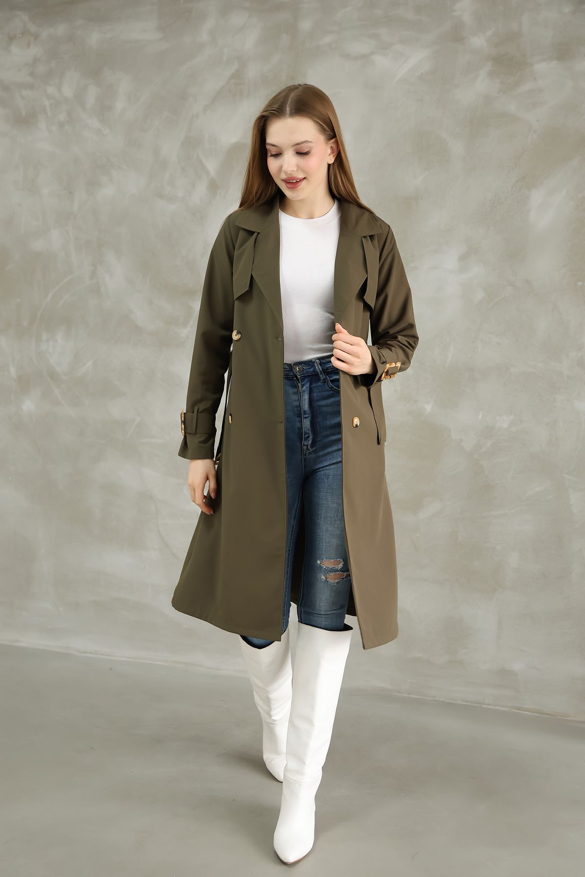Louise Kadın Giyim Düğmeli 105 Cm Trençkot