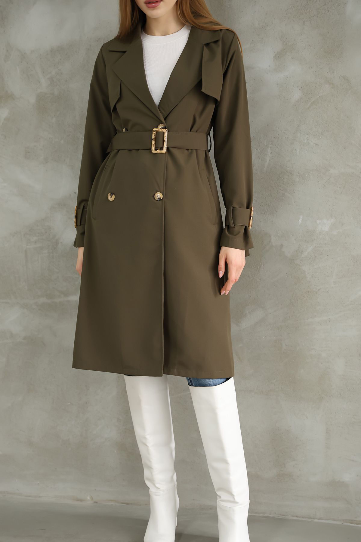 Louise Kadın Giyim Düğmeli 105 Cm Trençkot