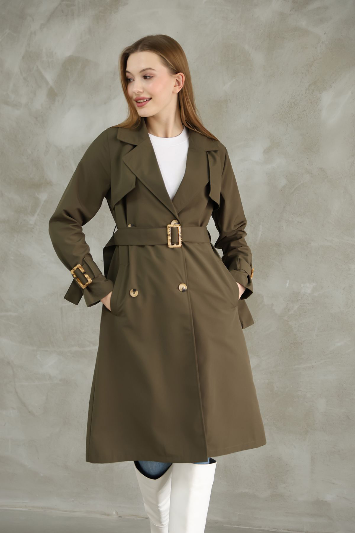 Louise Kadın Giyim Düğmeli 105 Cm Trençkot
