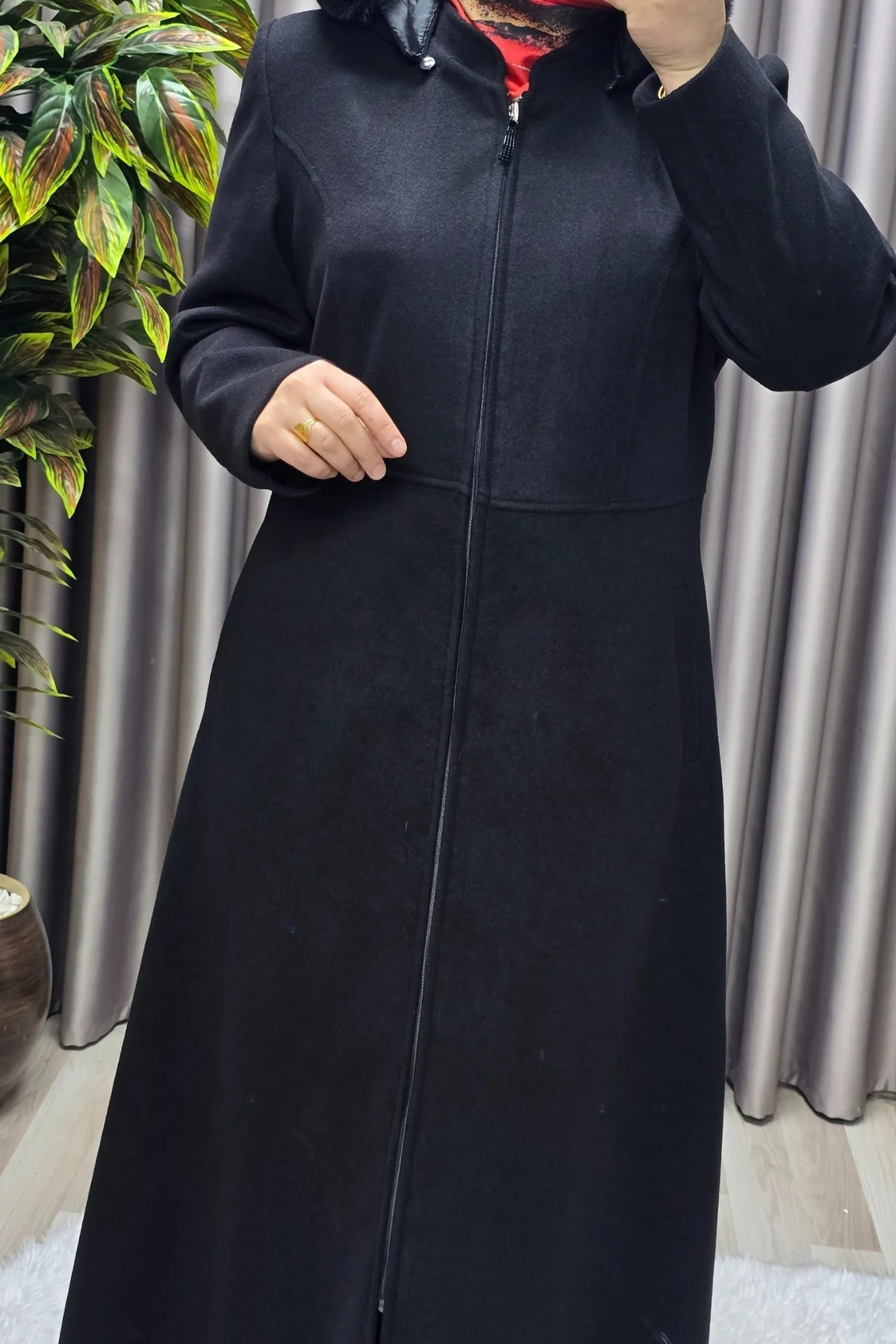 Kadın Giyim Kapşonlu Tam Boy Mevlana Kaşe - Görsel 6