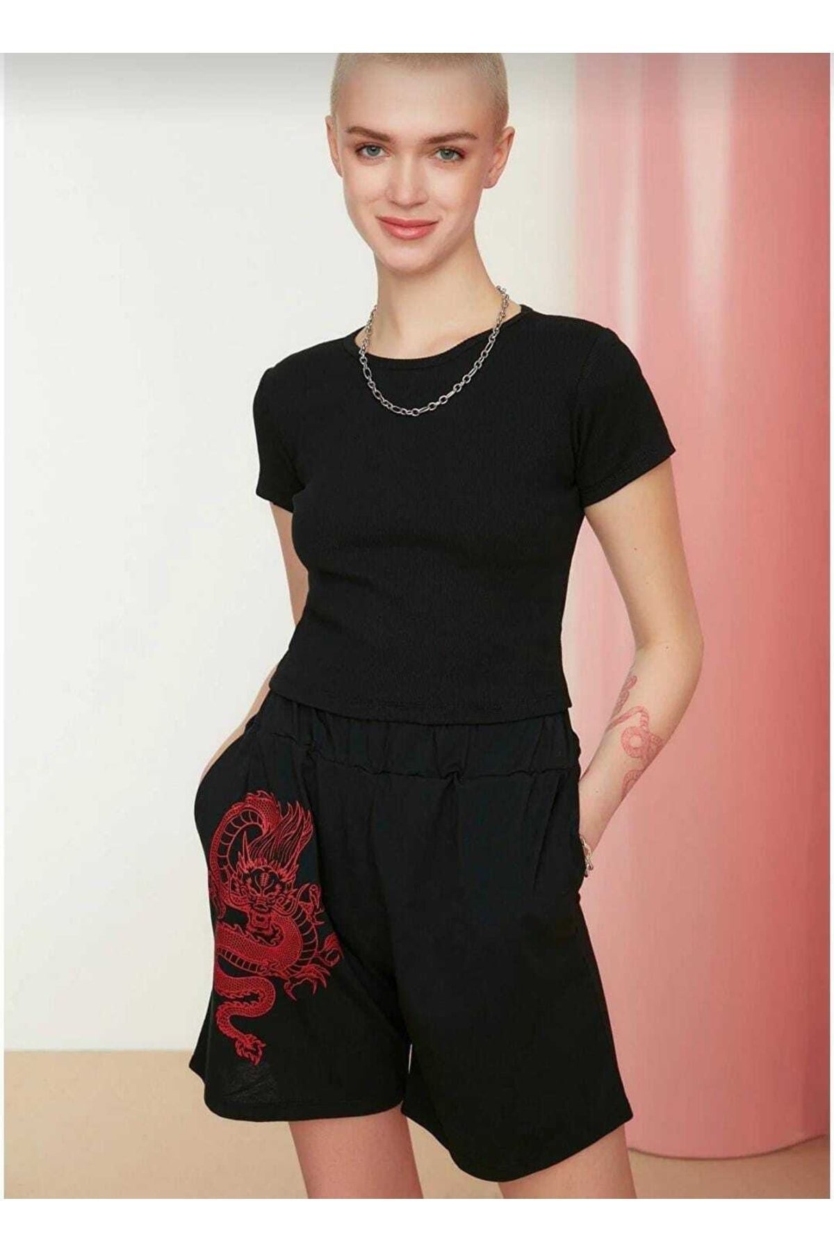 Kadın Giyim Kısa Kol Bisiklet Yaka Kaşkorse Crop