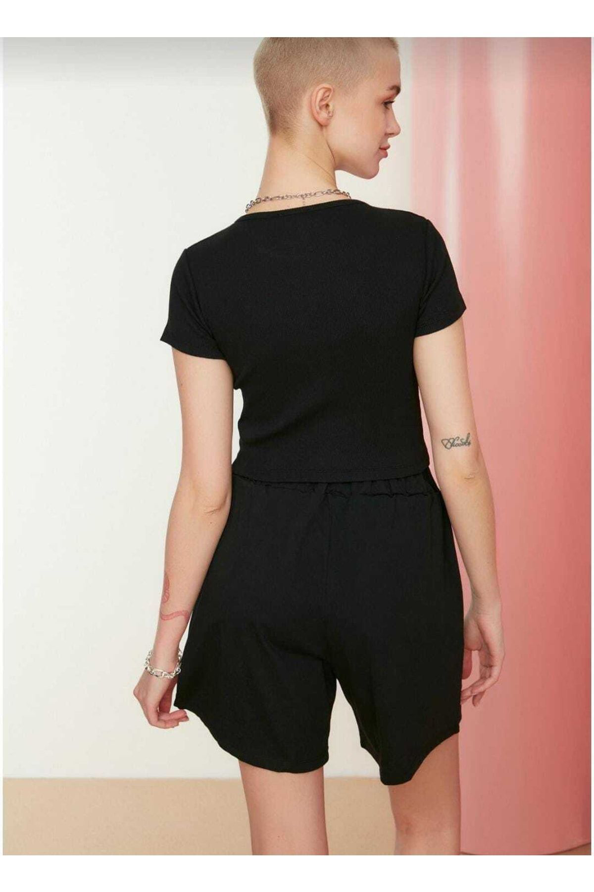 Kadın Giyim Kısa Kol Bisiklet Yaka Kaşkorse Crop