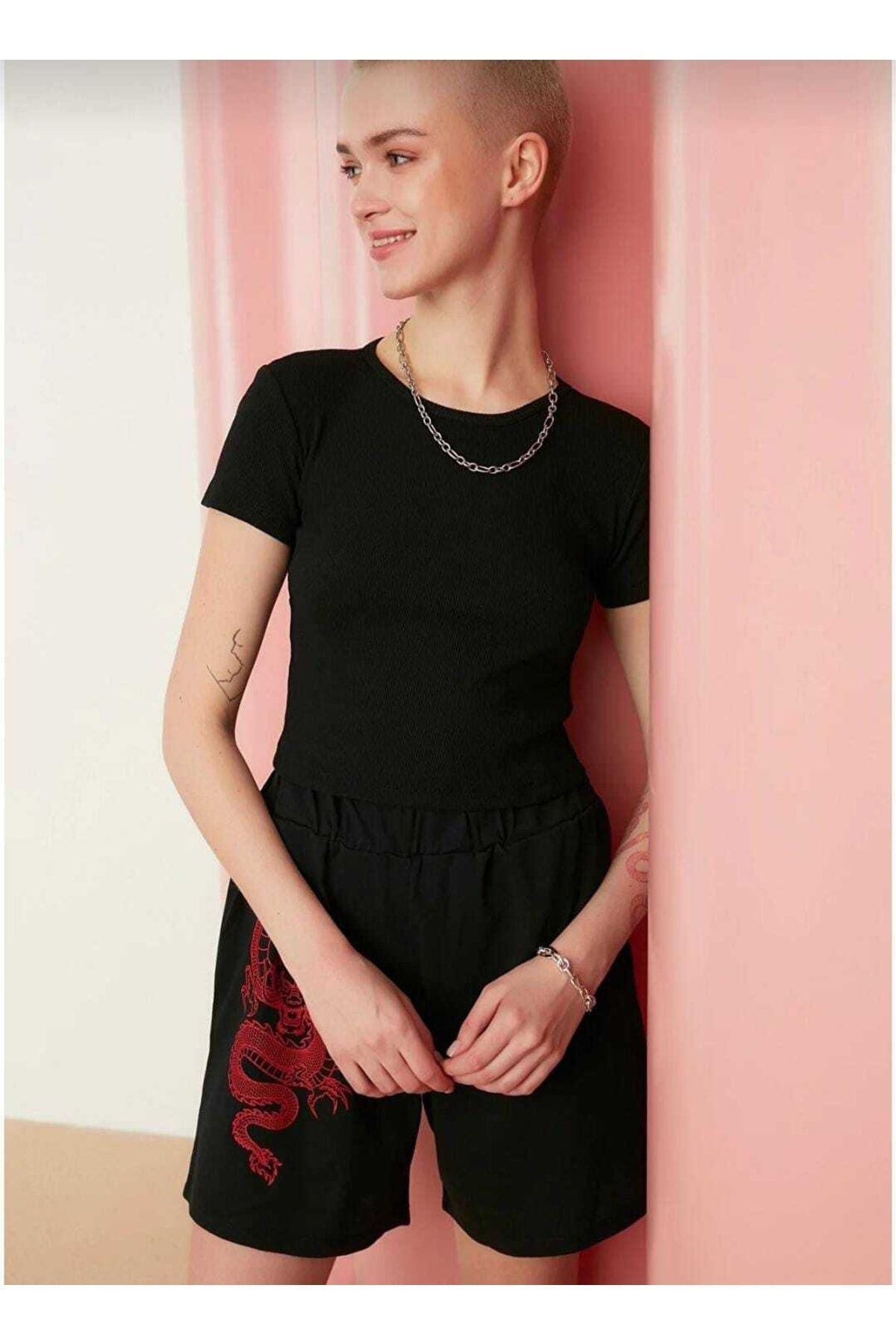 Kadın Giyim Kısa Kol Bisiklet Yaka Kaşkorse Crop