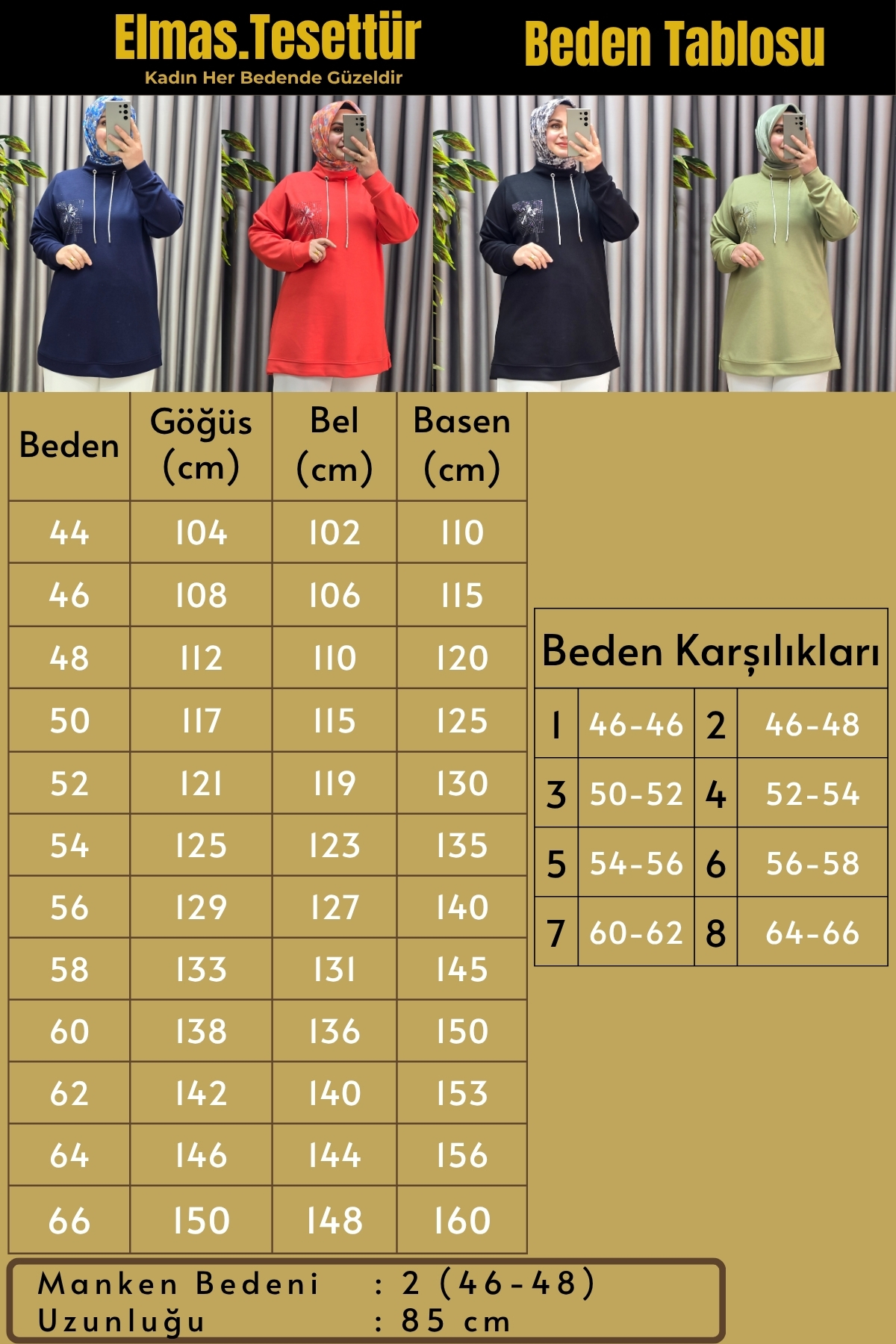 Elmas Tesettür Kadın Giyim Modal Sırtı Nakışlı Tunik