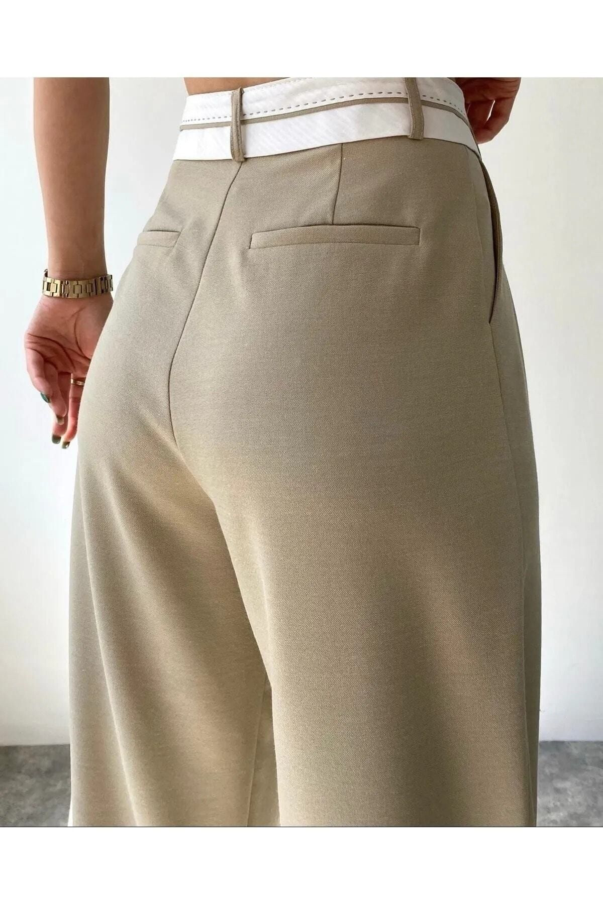 Kadın Giyim Ters Kemer Detaylı Yüksek Bel Siyah Palazzo Pantolon