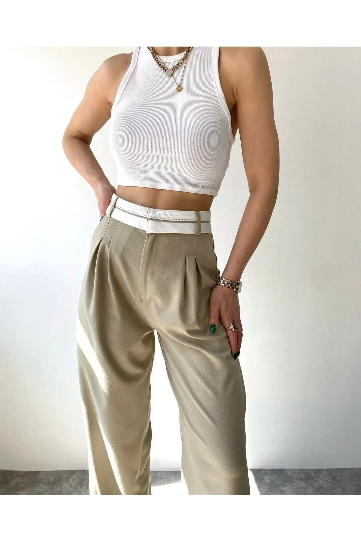 Kadın Giyim Ters Kemer Detaylı Yüksek Bel Siyah Palazzo Pantolon