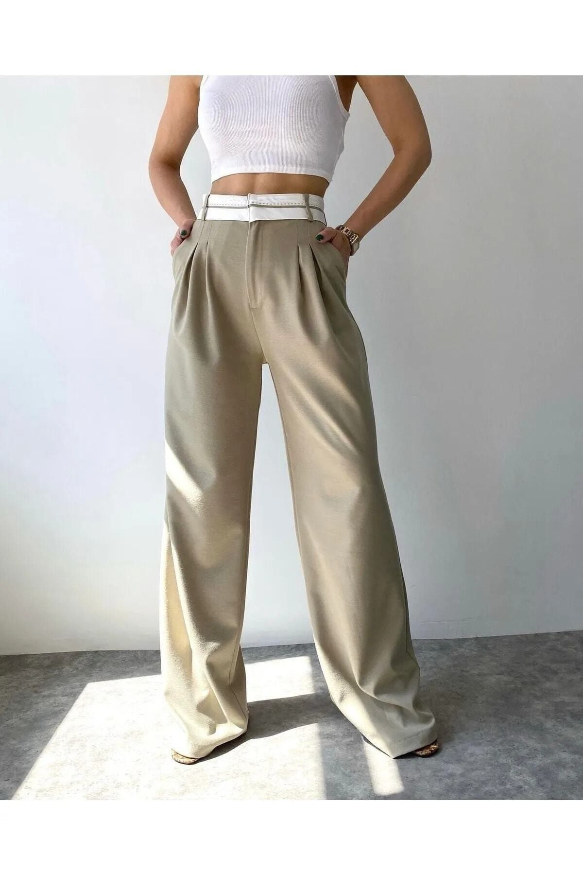 Kadın Giyim Ters Kemer Detaylı Yüksek Bel Siyah Palazzo Pantolon