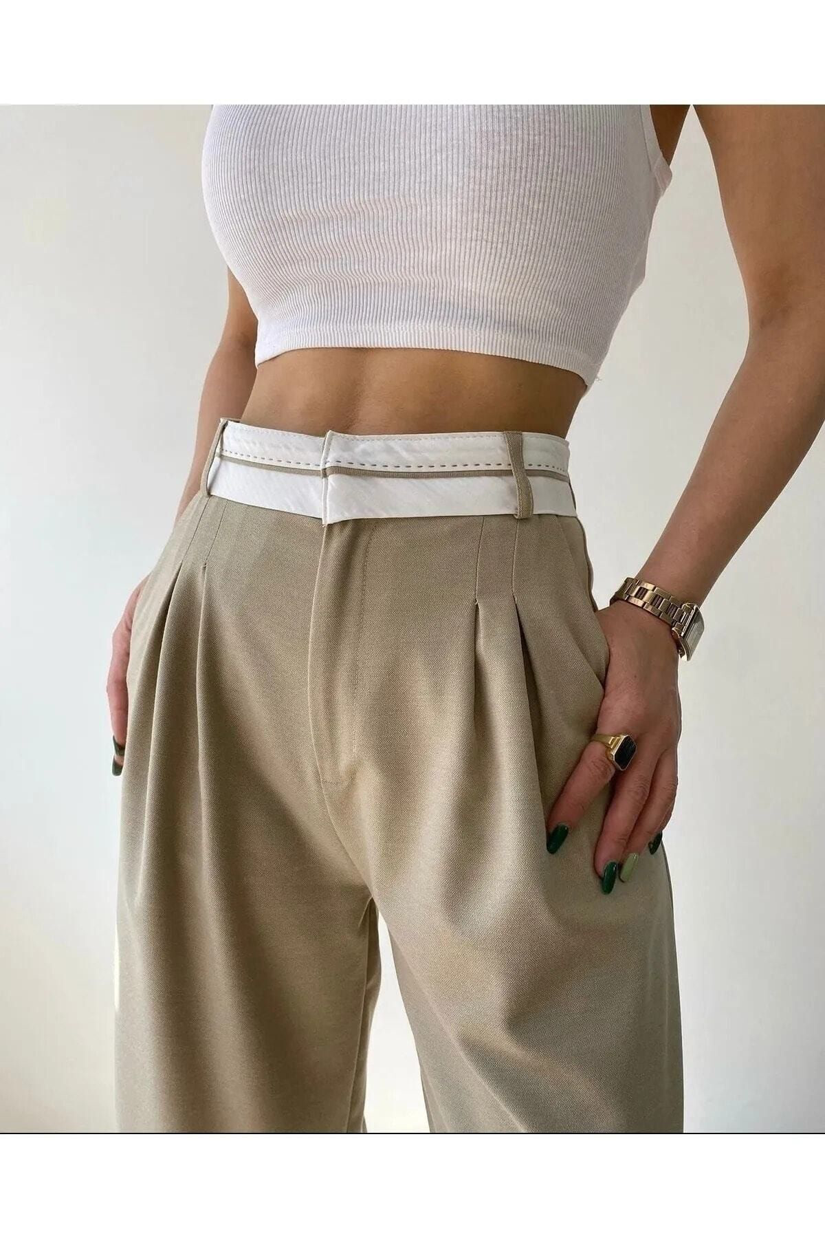 Kadın Giyim Ters Kemer Detaylı Yüksek Bel Siyah Palazzo Pantolon