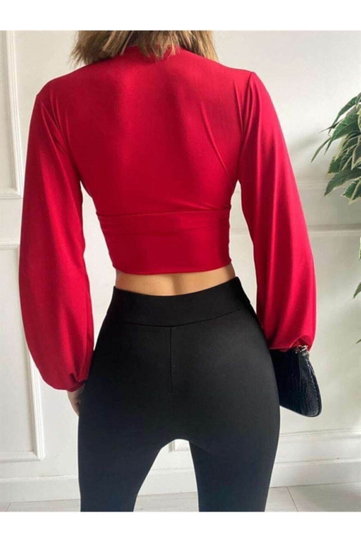 Kadın Giyim V Yaka Crop Bluz