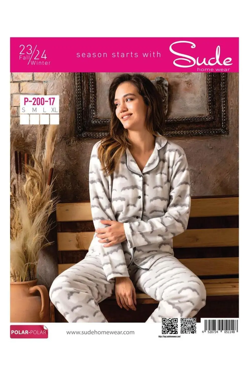 Kadın Gömlek Önden Düğmeli Polar Desenli Pijama Takımı P200/17 -