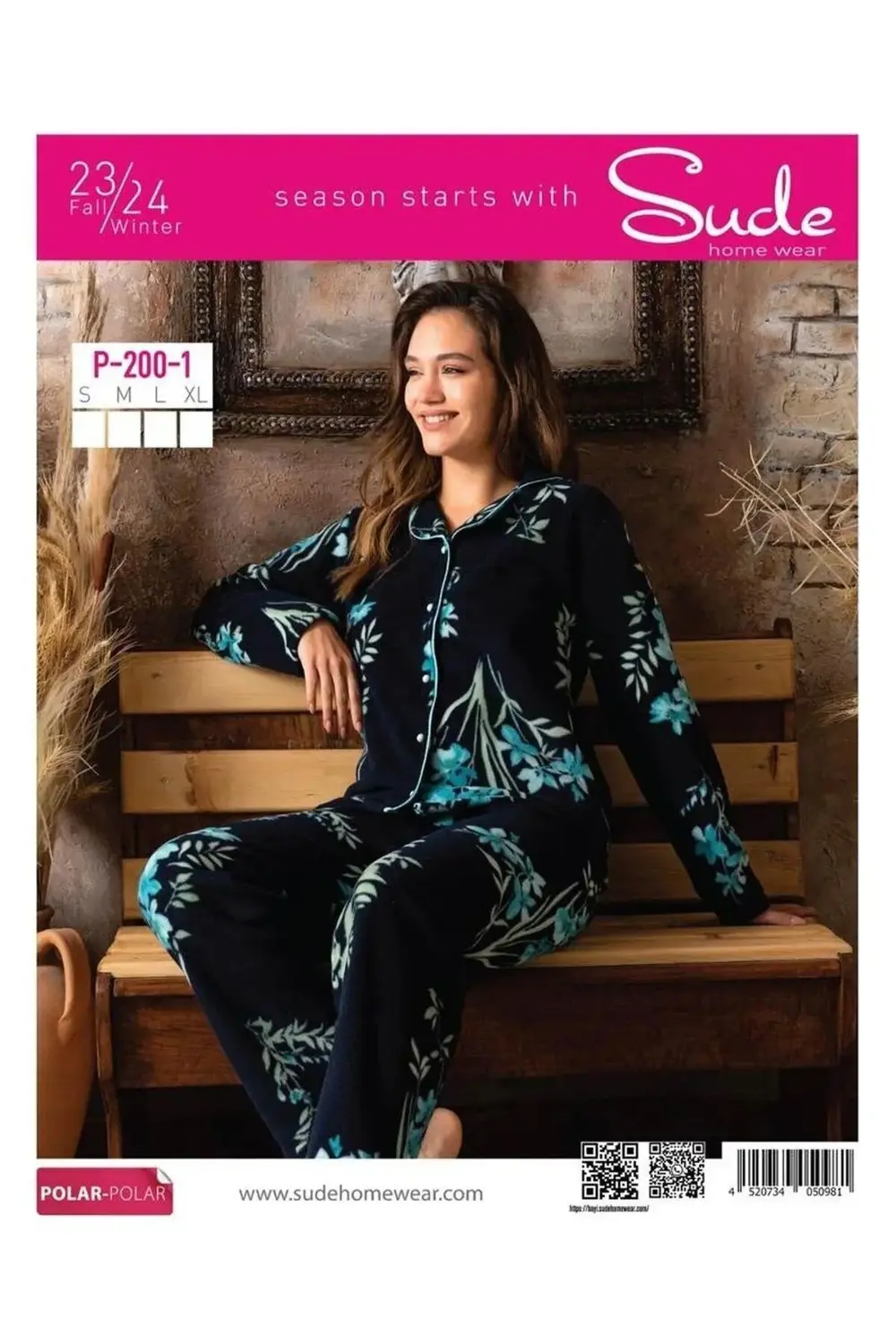 Kadın Gömlek Önden Düğmeli Polar Desenli Pijama Takımı P200/1- 1