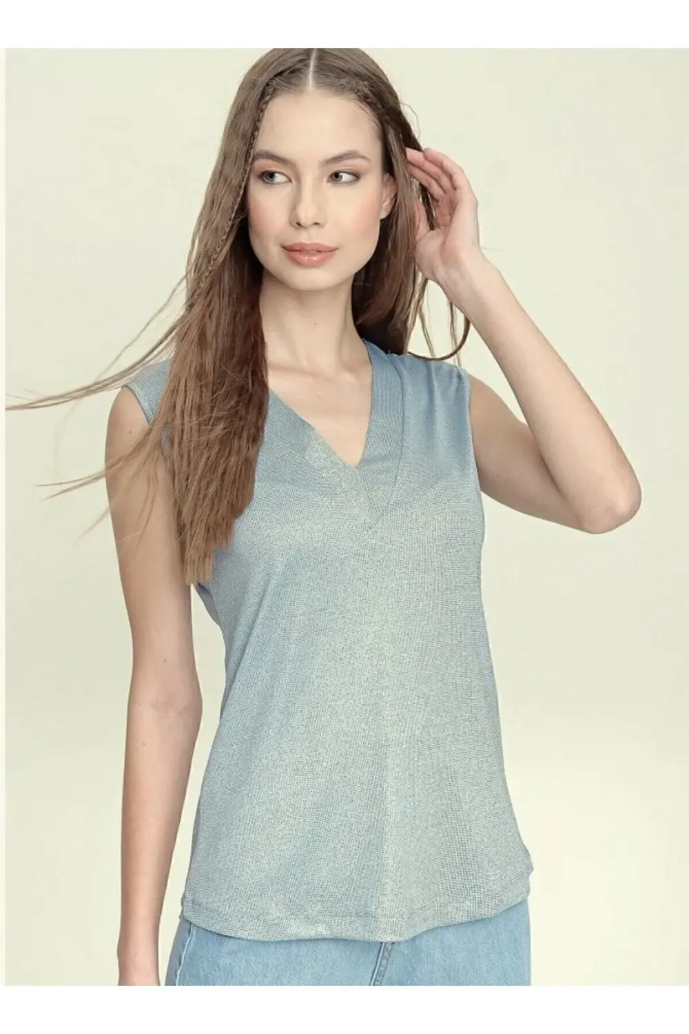 Kadın Gri Yeni Sezon Yumuşak Dokulu Kaliteli Kolsuz Sıfır Kol T-s