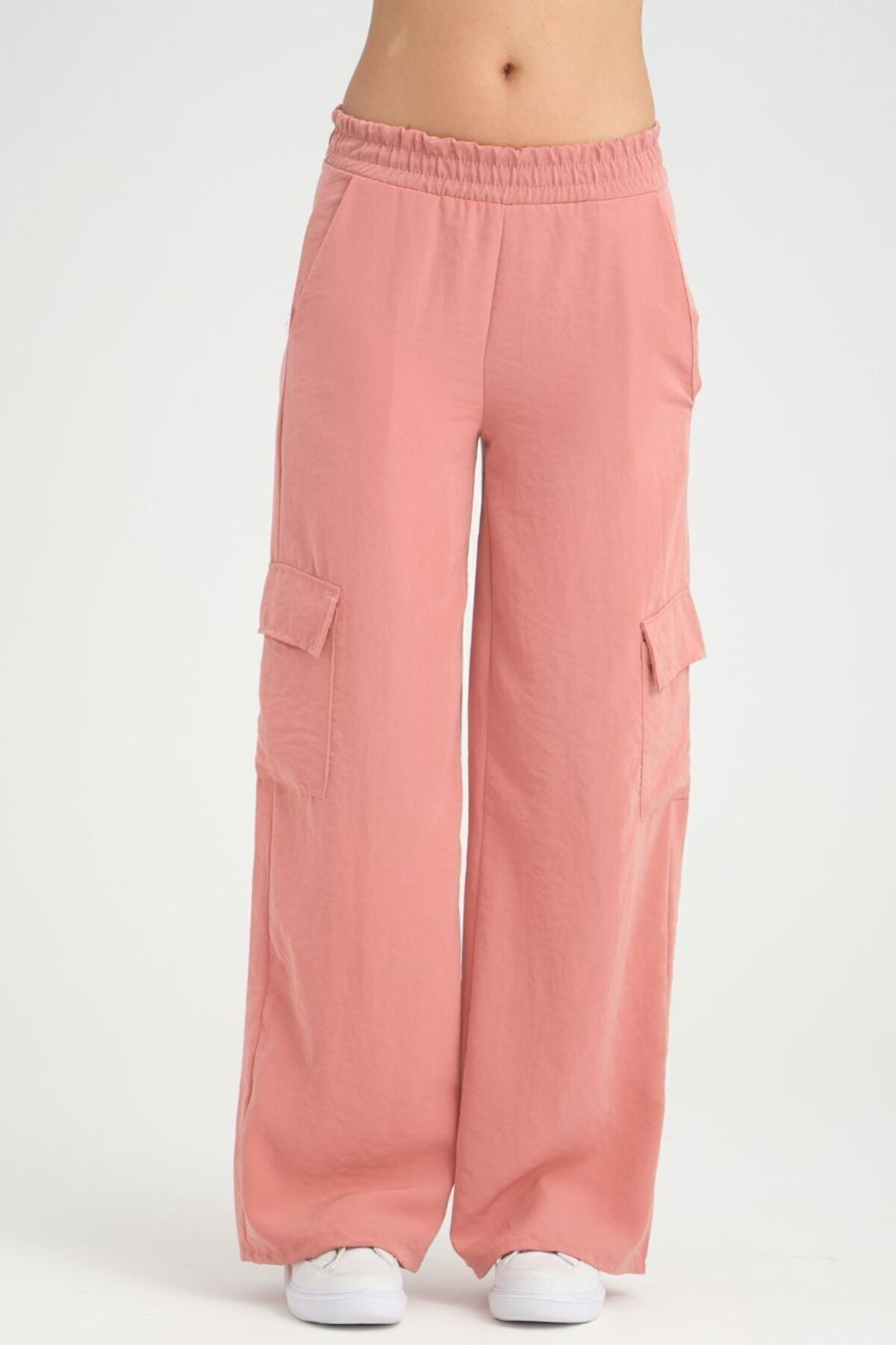 Pasaklı Giyim Kadın Gülkurusu Kupra Kumaş Cepli Beli Lastikli Bol Paça Kargo Pa