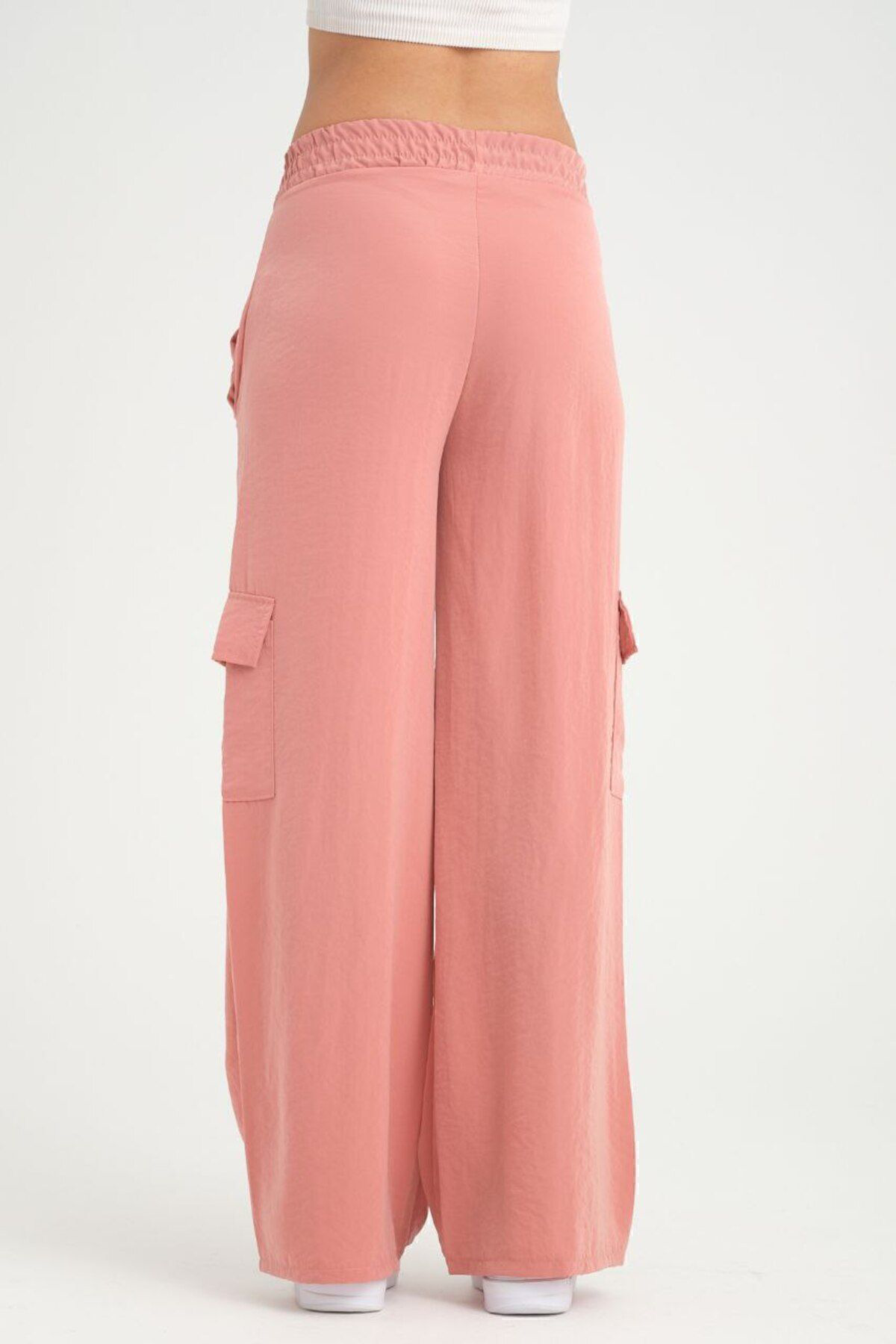 Pasaklı Giyim Kadın Gülkurusu Kupra Kumaş Cepli Beli Lastikli Bol Paça Kargo Pa
