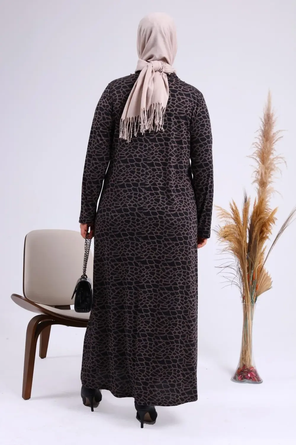 Kadin Gunluk Elbise Tesettur Leopar Desenli Buyuk Beden Elbise