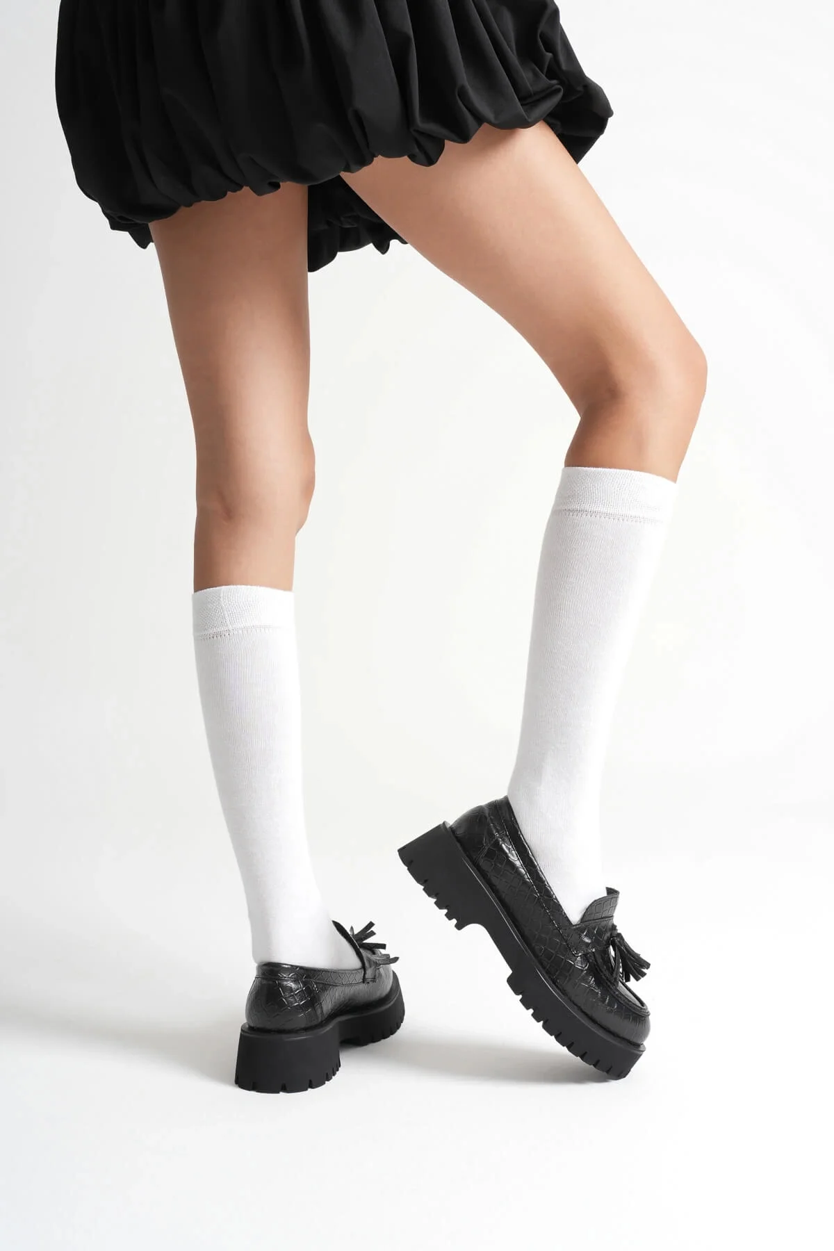 Kadın Günlük Siyah Kroko Baskılı Loafer Ayakkabı TR10MS03G