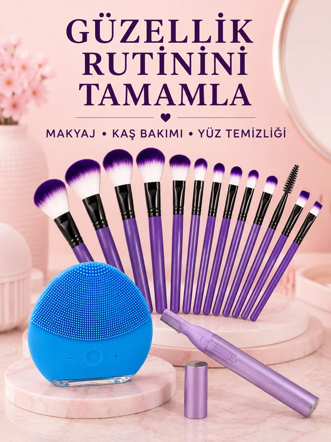 Kadın Güzellik Seti 12’li Mor Makyaj Fırçası Kaş Düzeltici ve Silikon Yüz Temizleme Cihazı Cilt Bakım Seti Fiyatı, Yorumları ve Özellikleri
