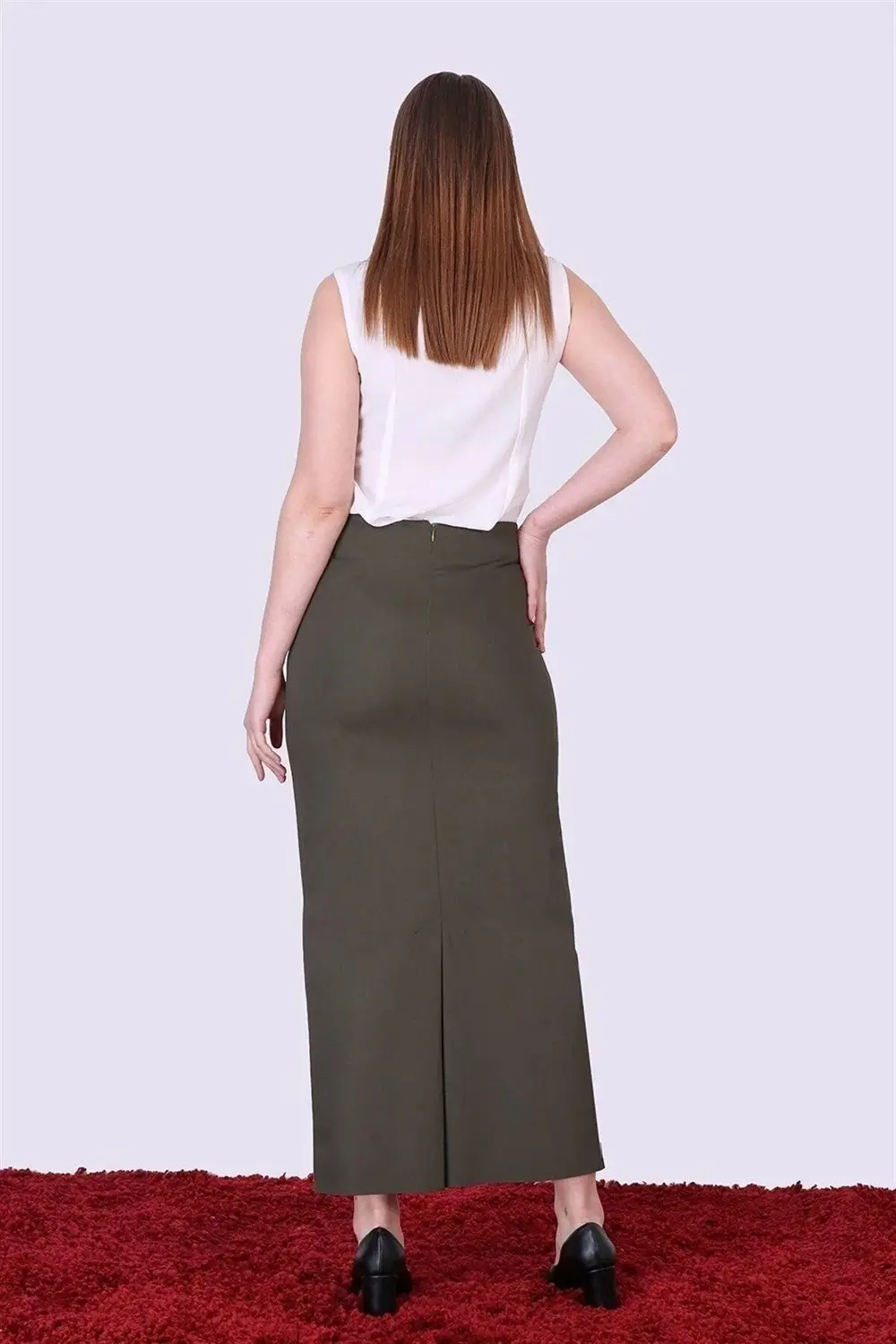 Kadın Haki Yeni Sezon Düğme Detaylı Kalem Etek 2104-95