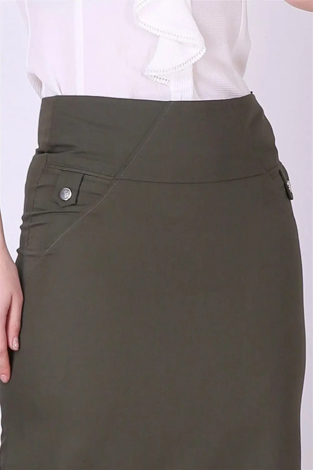 Kadın Haki Yeni Sezon Düğme Detaylı Kalem Etek 2104-95