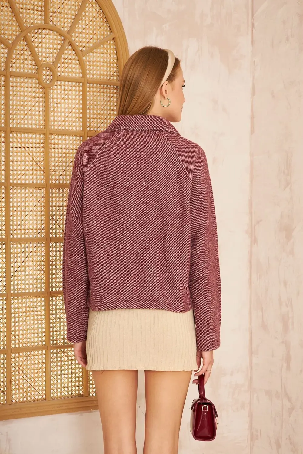 Kadın Haki Yeşil Rahat Kalıp Kendinden Dokulu Fitilli Kaşe Kumaş