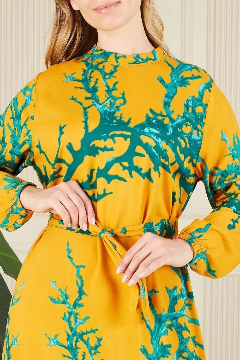 Kadin Hakim Yaka Buyuk Beden Elbise Tesettur Viskon Kumas Pileli