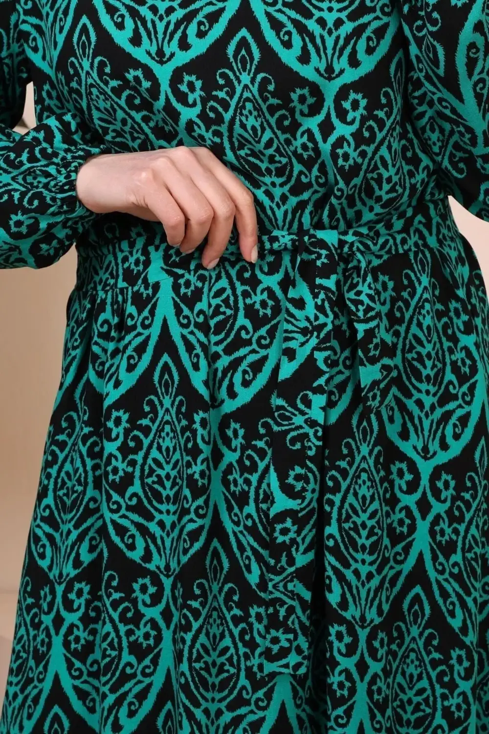 Kadin Hakim Yaka Buyuk Beden Elbise Tesettur Viskon Kumas Pileli