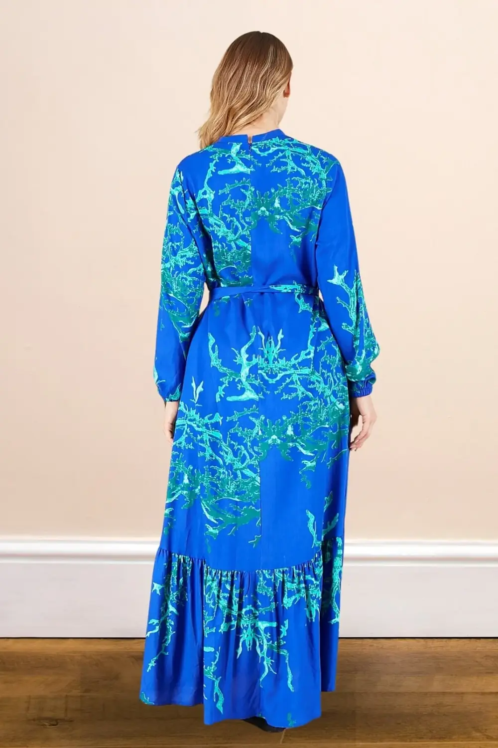 Kadin Hakim Yaka Buyuk Beden Elbise Tesettur Viskon Kumas Pileli