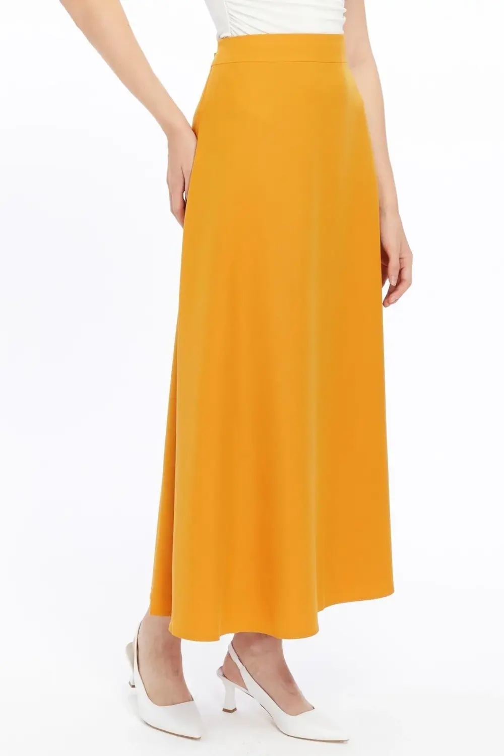 Kadın Hardal Mevsimlik Fermuarlı Uzun kloş Etek 2148-95