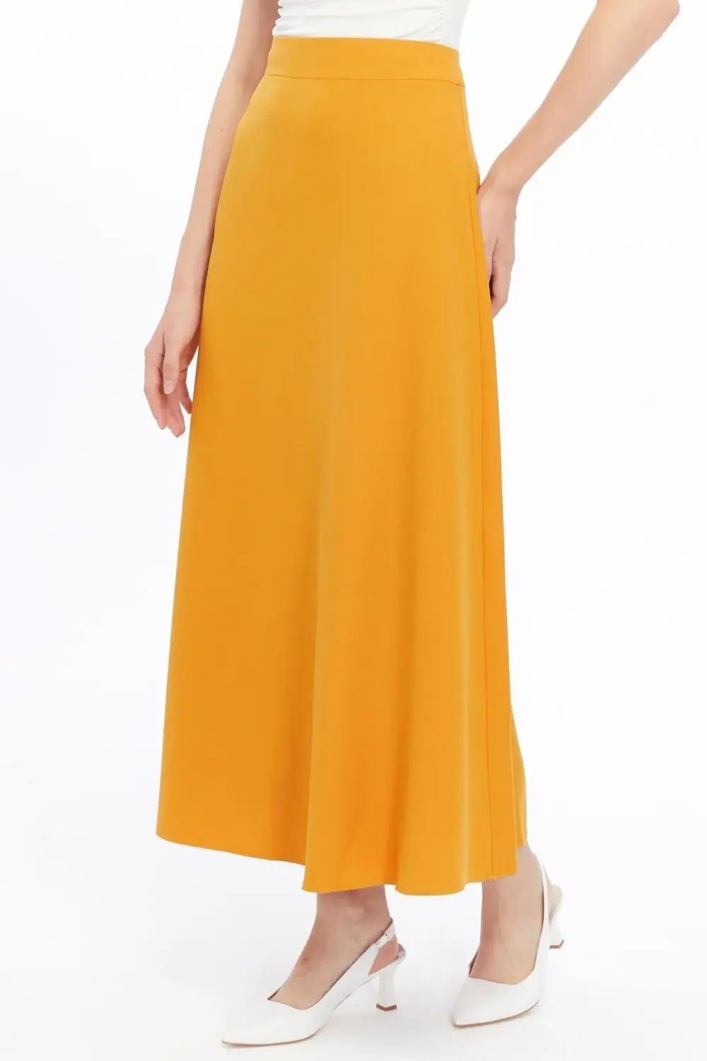 Kadın Hardal Mevsimlik Fermuarlı Uzun kloş Etek 2148-95