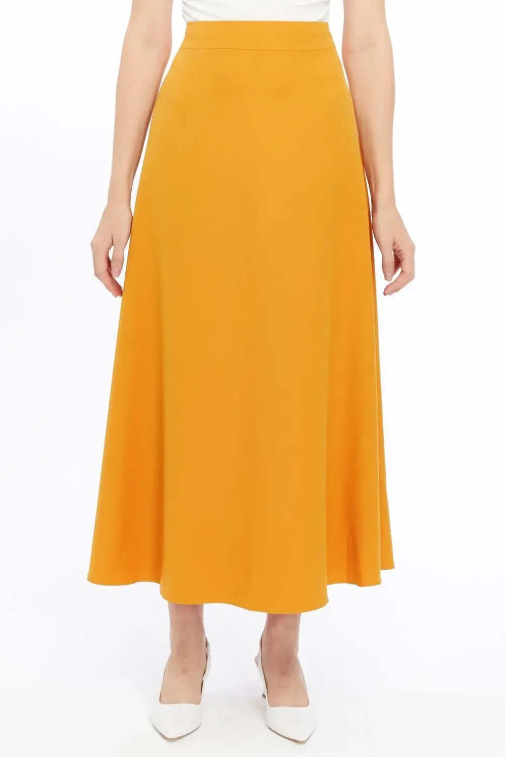 Kadın Hardal Mevsimlik Fermuarlı Uzun kloş Etek 2148-95
