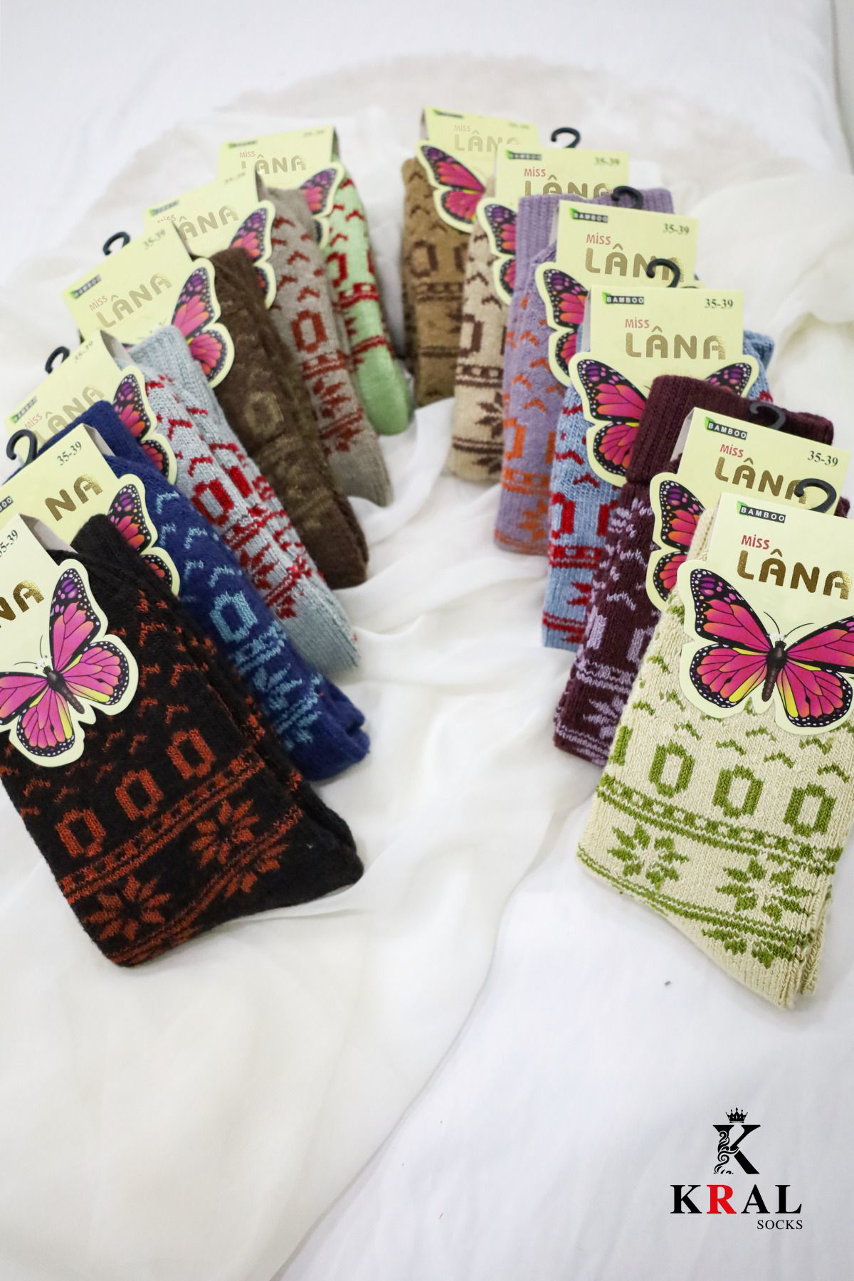 Kral Socks Kadın Havlu 2 Çift Kışlık Yün Çorap (Bambu + Yün) Sonbahar Serisi