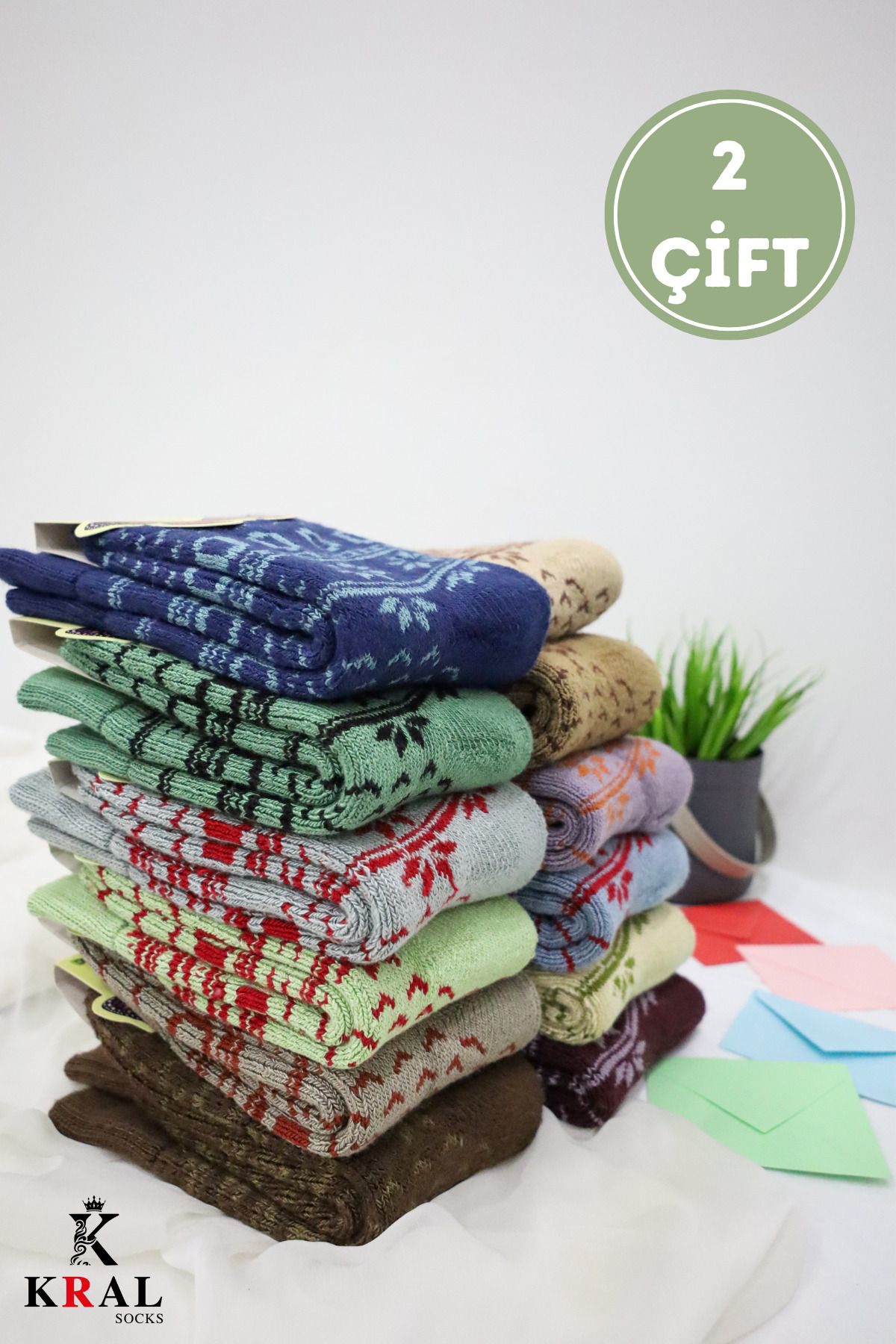 Kral Socks Kadın Havlu 2 Çift Kışlık Yün Çorap (Bambu + Yün) Sonbahar Serisi