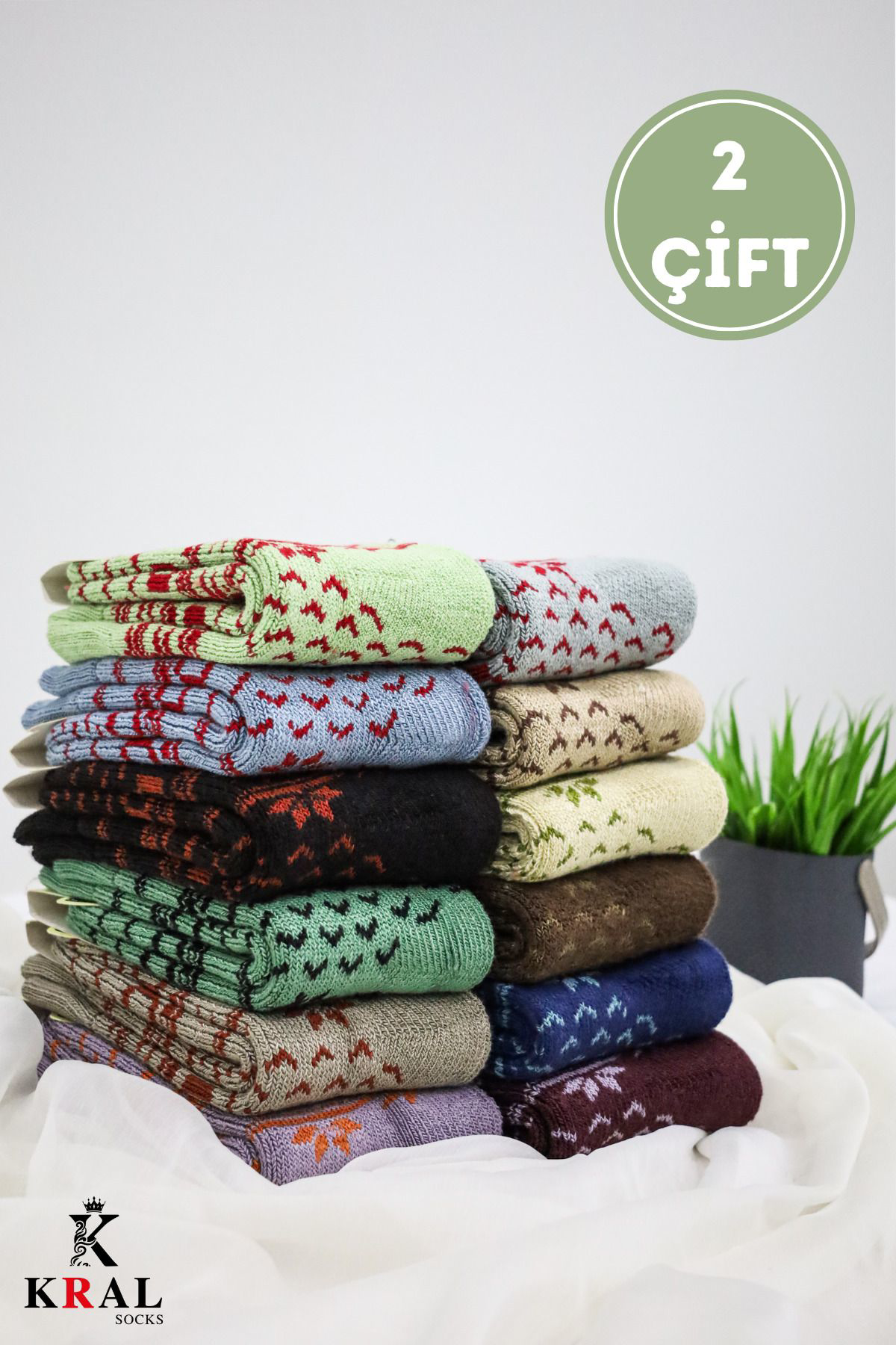 Kral Socks Kadın Havlu 2 Çift Kışlık Yün Çorap (Bambu + Yün) Sonbahar Serisi