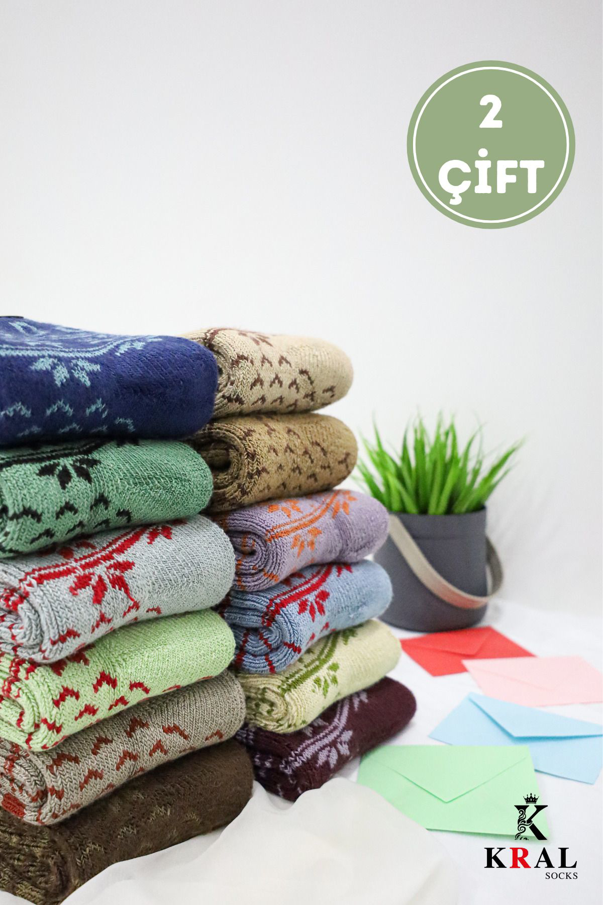 Kral Socks Kadın Havlu 2 Çift Kışlık Yün Çorap (Bambu + Yün) Sonbahar Serisi