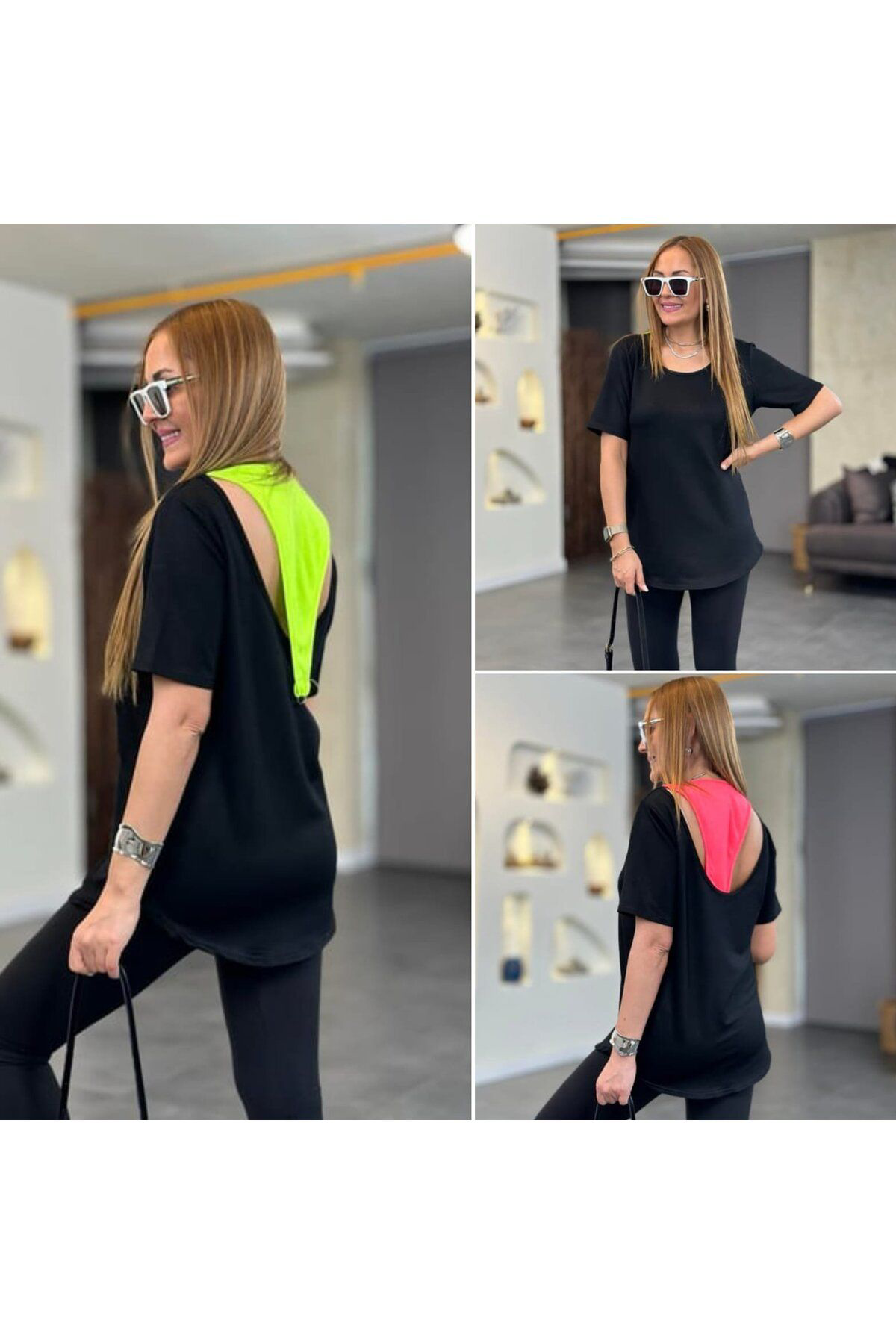 Kadın İki İplik Kumaş Sırt Neon Detay Bluz