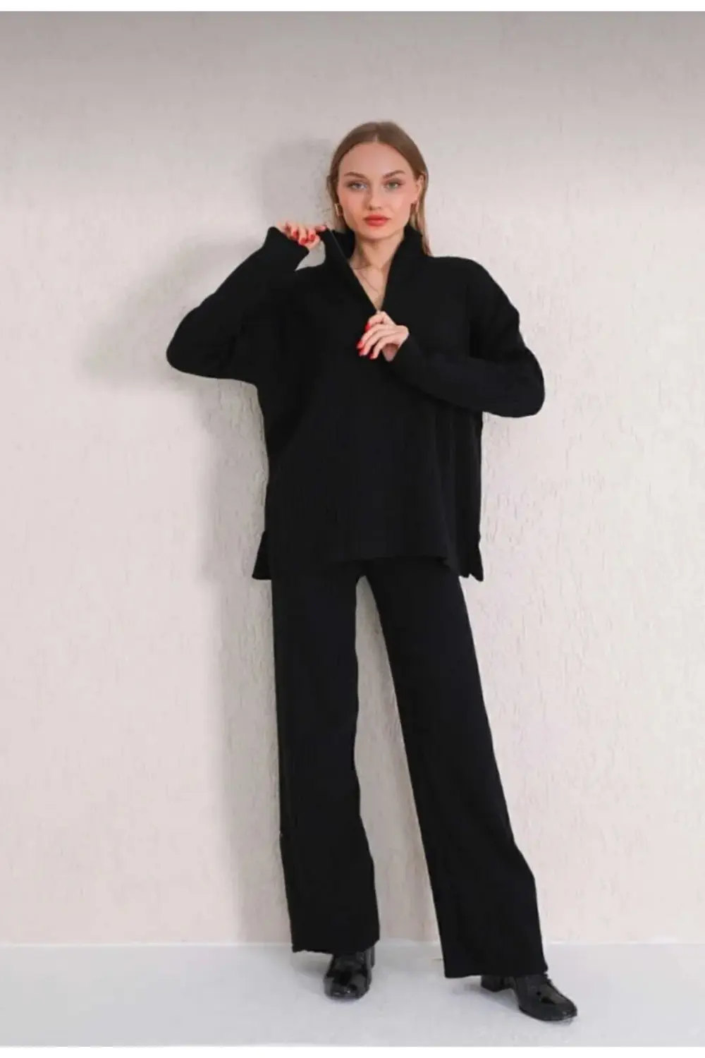 Kadın İkili Triko Takım Fermuar Detaylı