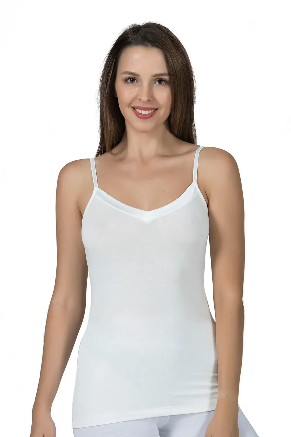 Kadın İnce Askılı Viskon Esnek Yumuşak Saten Yaka Atlet