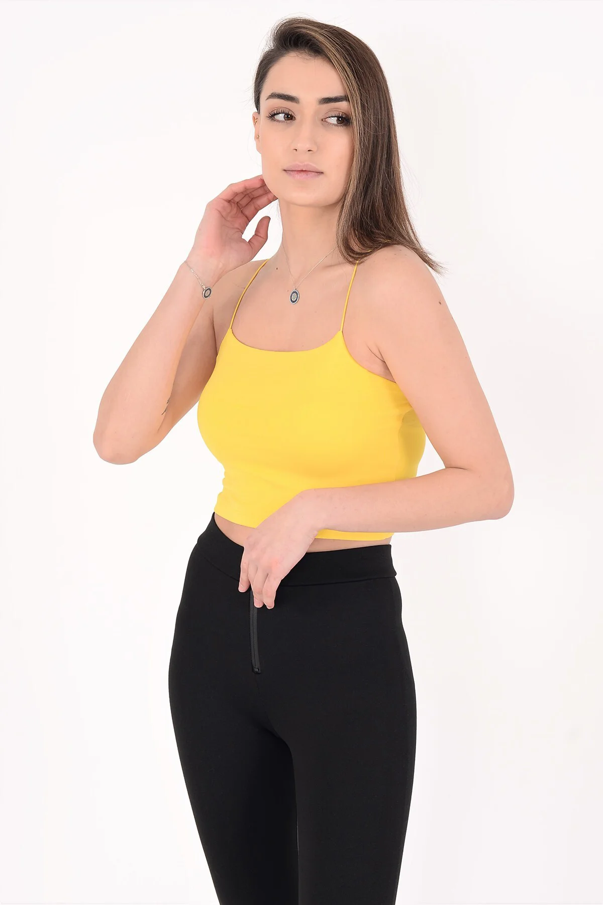 Kadın ince Ip Askılı çift katli Crop Bluz , Basic Büstiyer