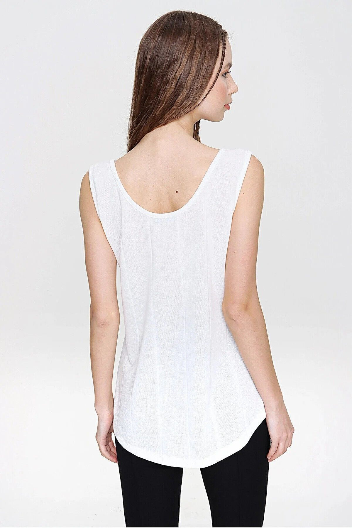 Kadın Ince Triko Bluz Askılı Düğmeli Kolsuz Örme Günlük Giy Çık B