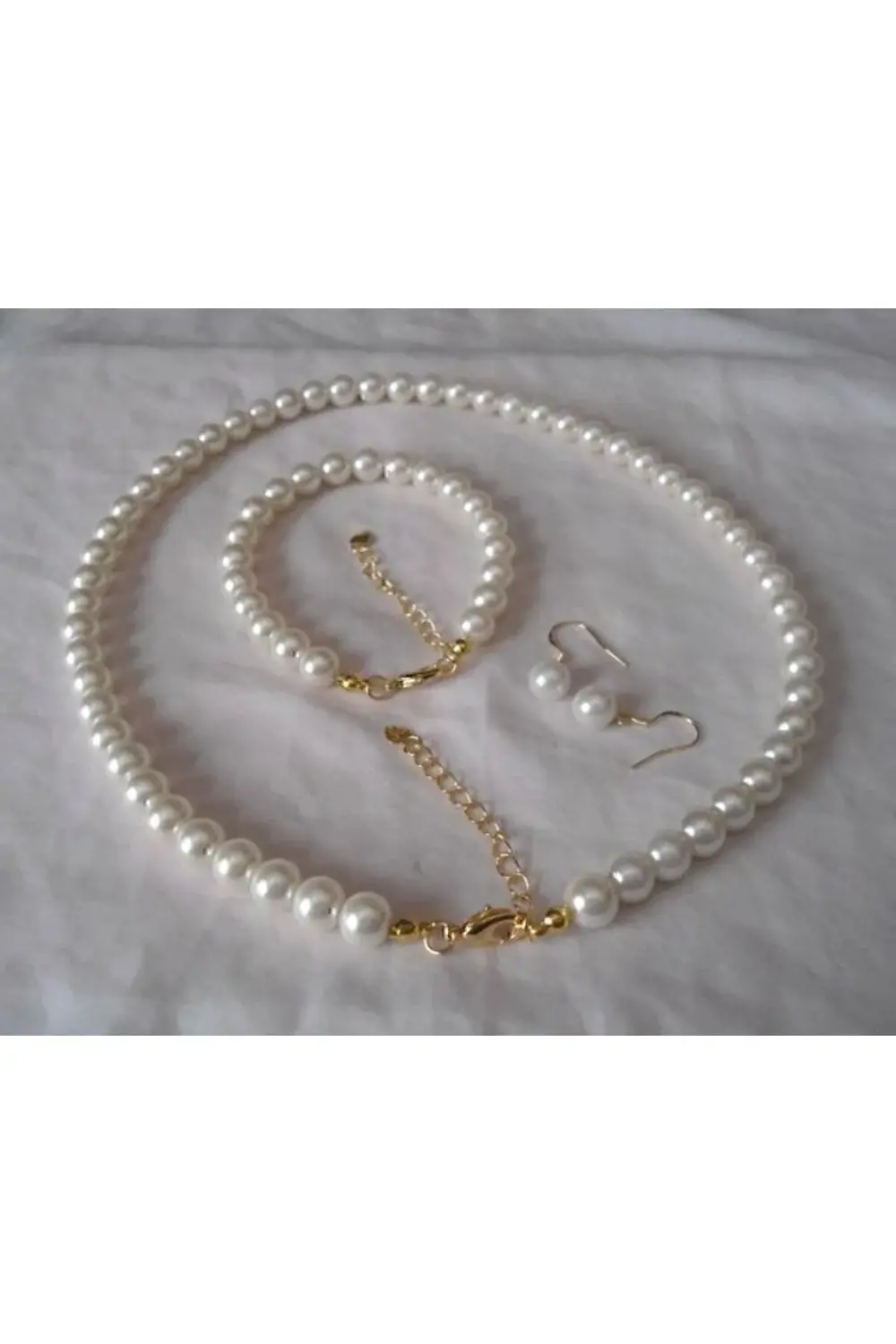 Kadın Inci Kolye , Küpe , Bileklik Set -8 Mm 1.kalite Cam Inci