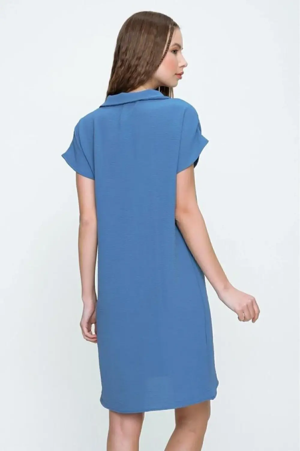 Kadın Indigo Bol Kesim Polo Yaka Kısa Kollu Günlük Kısa Midi Elbi
