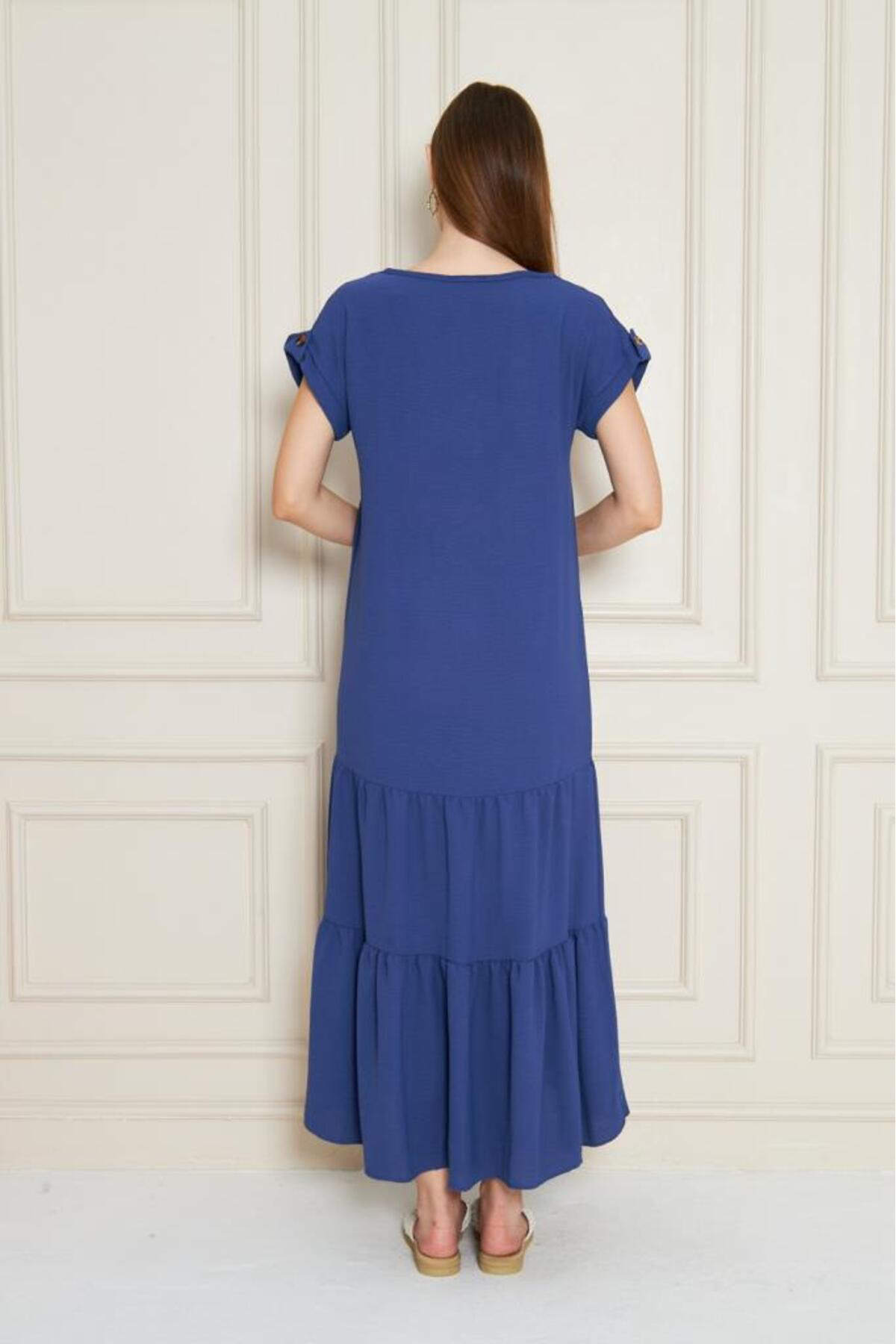 Pasaklı Giyim Kadın İndigo Mavi Uzun Eteği Fırfırlı Kısa Kol Apolet Detaylı Sal Pasaklı Giyim Kadın İndigo Mavi Uzun Eteği Fırfırlı Kısa Kol Apolet Detaylı Sal