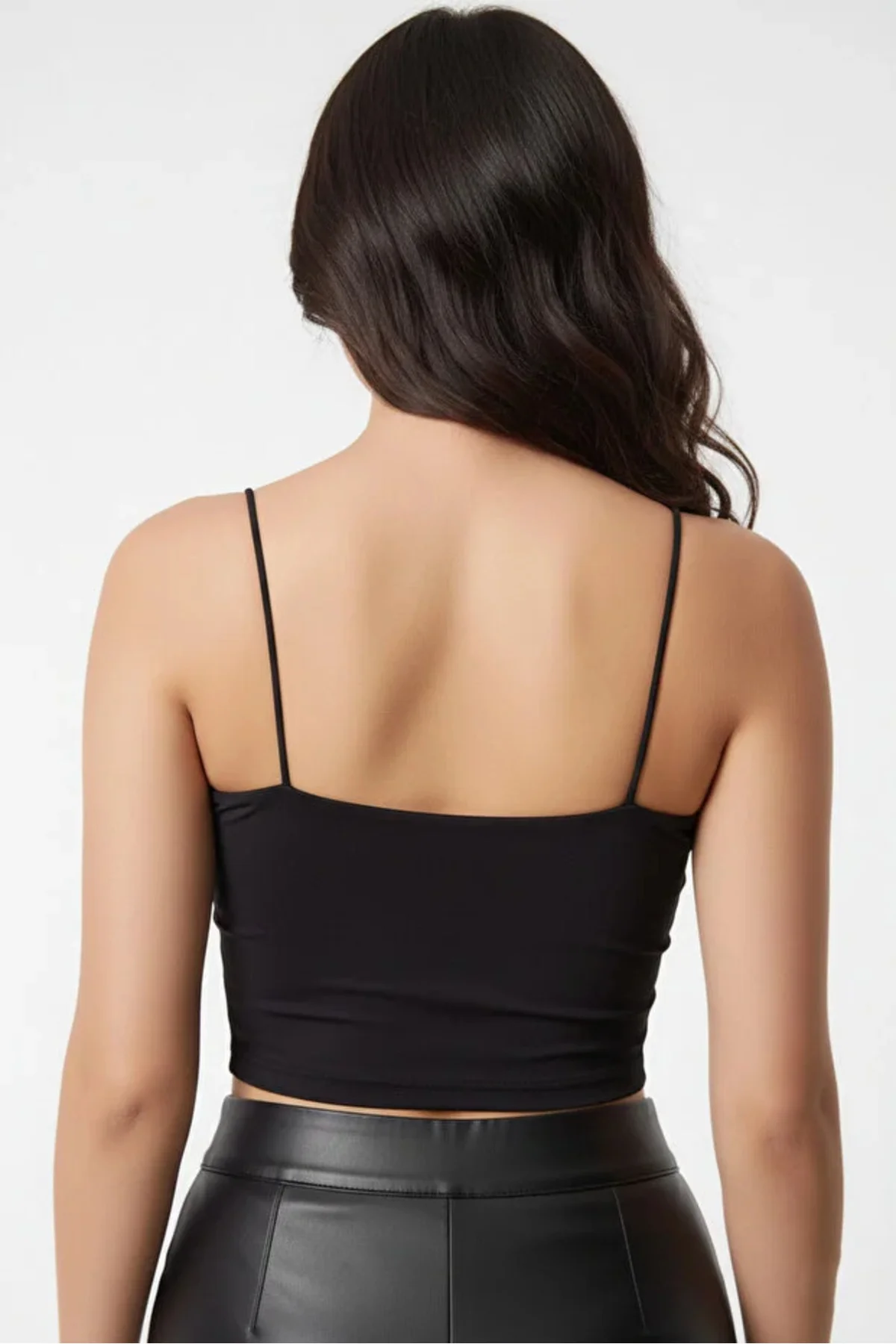 Kadın Ip Askılı Crop Bluz Siyah