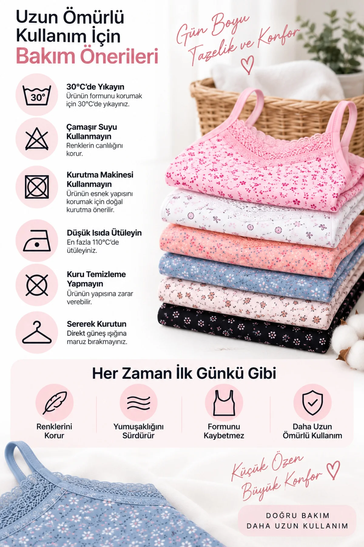 Kadın İp Askılı Dantelli Atlet 6’lı Paket %95 Pamuk Likralı Desenli Asorti İç Giyim M-L-XL-2XL