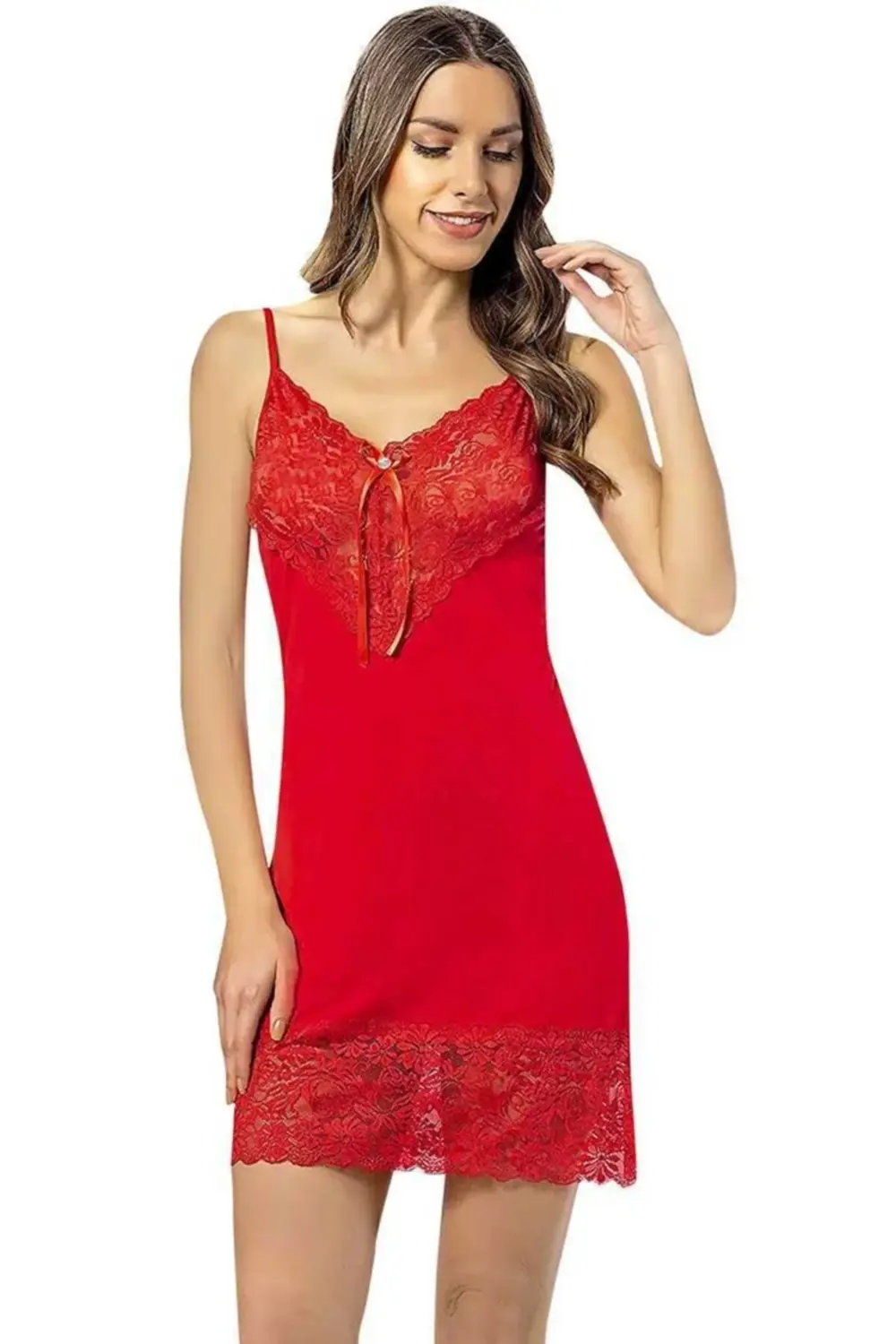 Kadın Ip Askılı Dantelli Gecelik Takımı İç Çamaşırlı