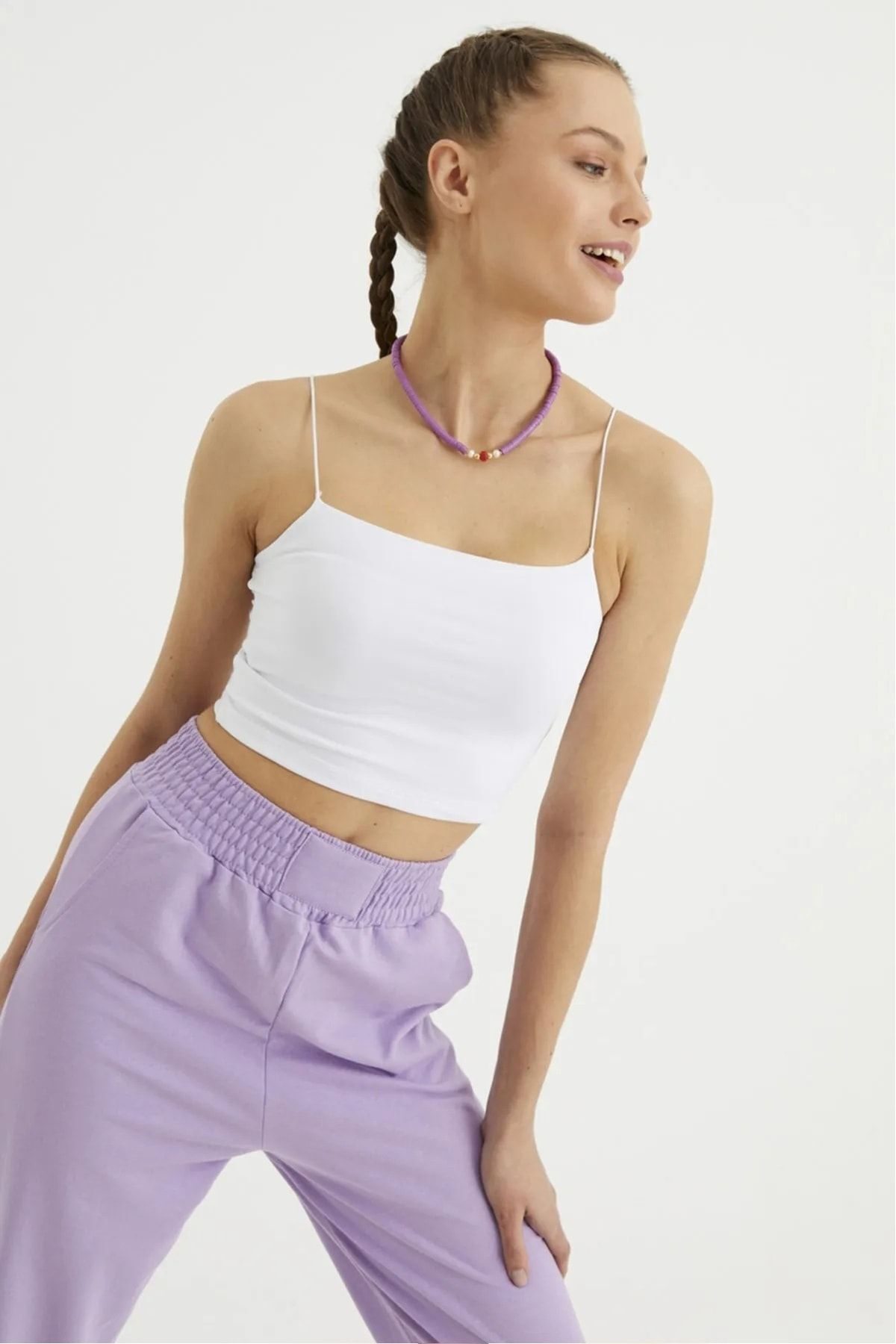 Kadın Ip Askılı Penye Crop